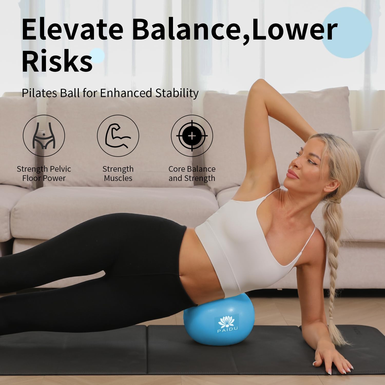 PIDO Pilates Ball 10-inch Core, Anti-Explosion and Anti-Slip Mini Yoga Balls blue