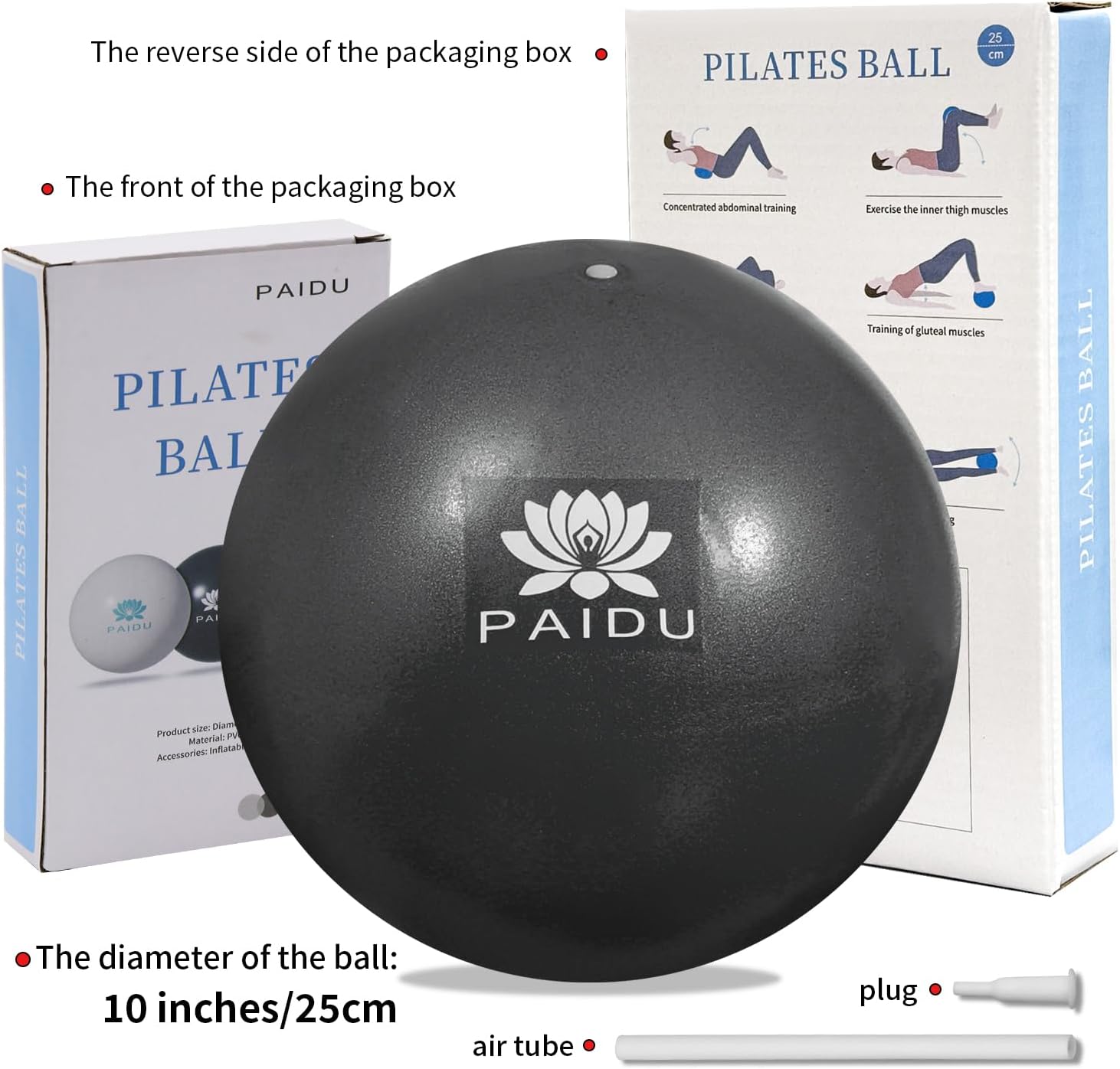 PIDO Pilates Ball 10-inch Core, Anti-Explosion and Anti-Slip Mini Yoga Balls Black