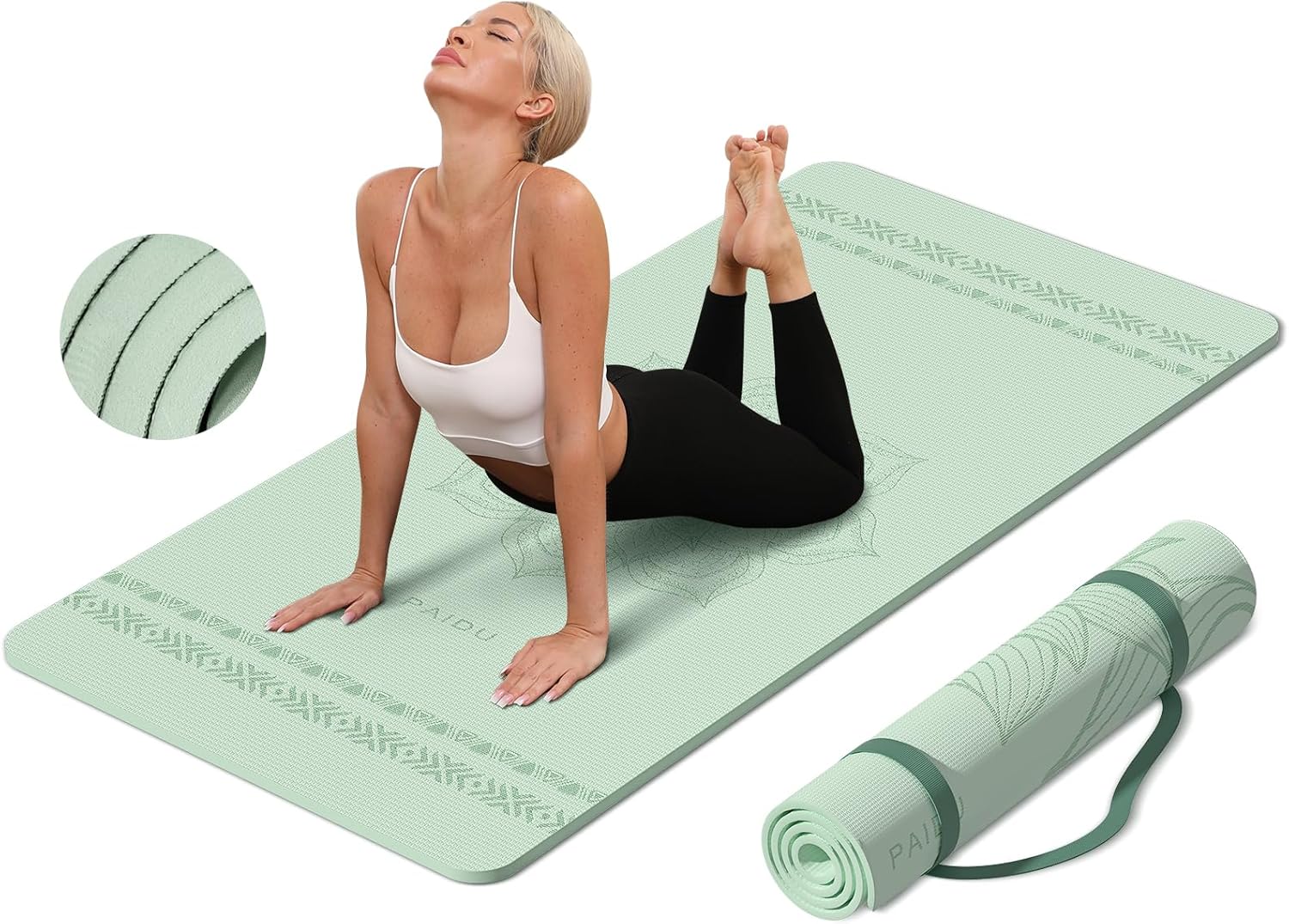 PIDO Large yoga mat extra wide and thick, comfortable non-slip exercise mat flooring for stretching, yoga studio, gym or home workout Green