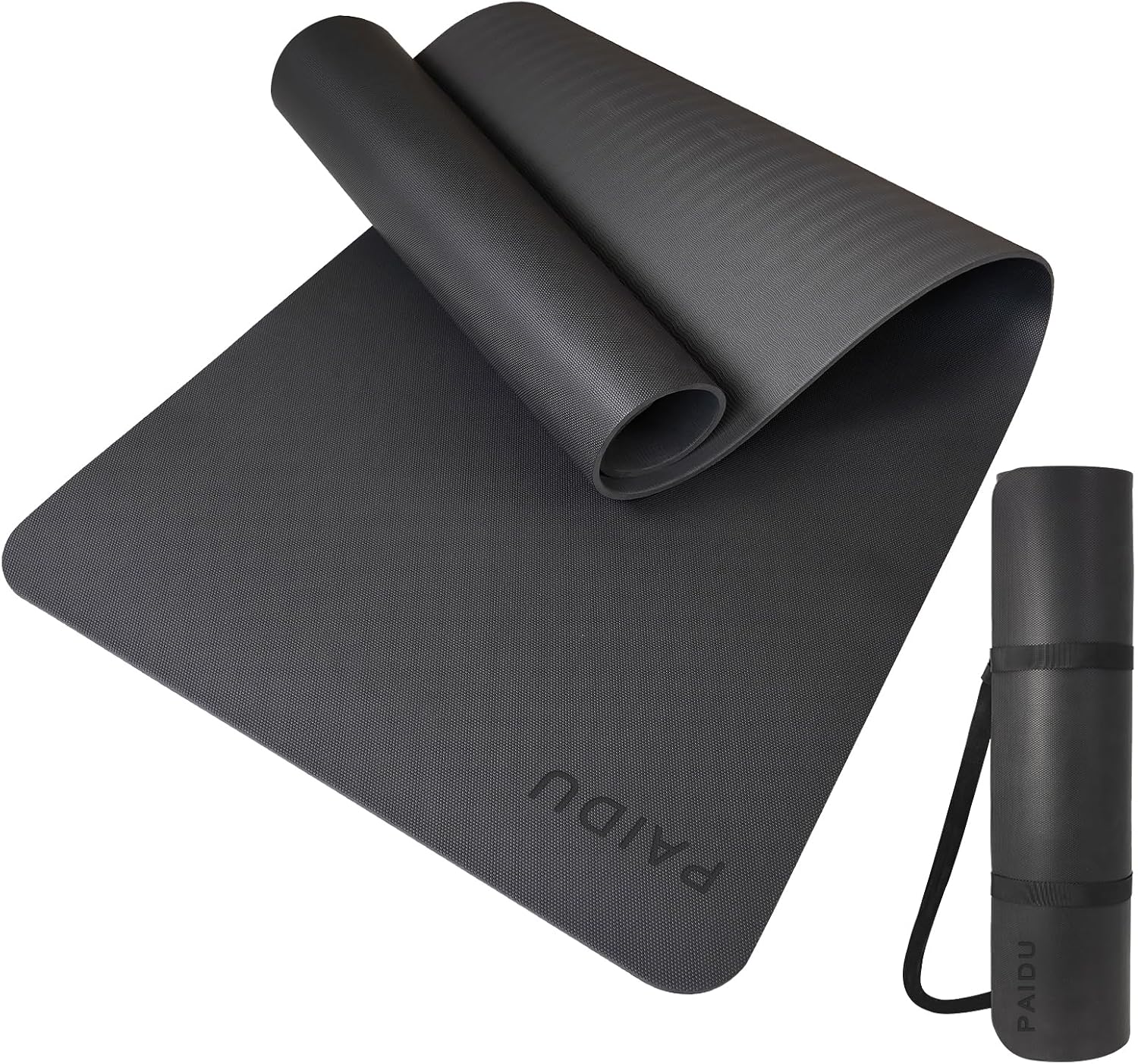 PIDO oga Mat Anti-slip, PU+TPE Upgraded Material, Anti-tear Black Professional Yoga Mat Black