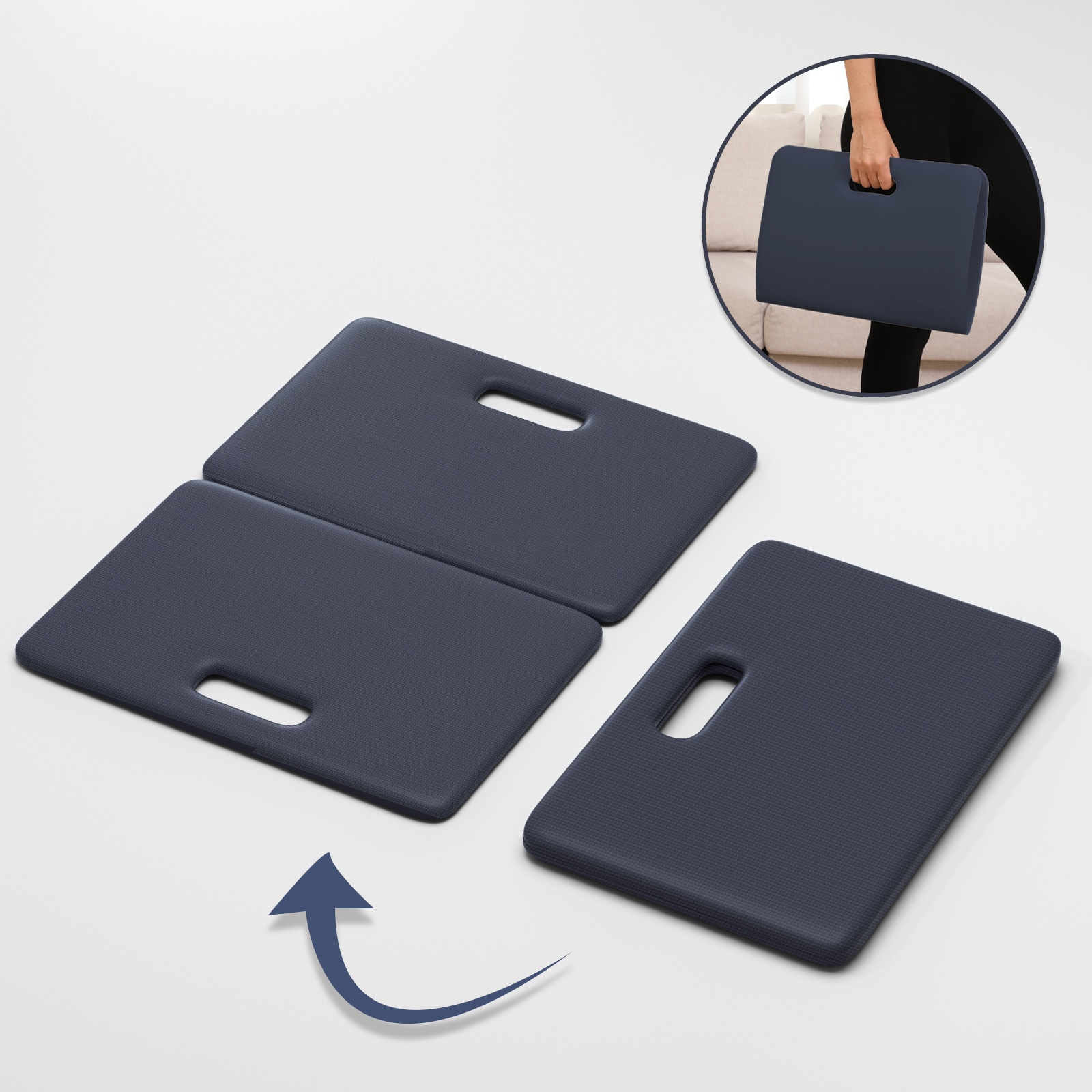 PIDO POE material two folding yoga mat non-slip shock absorption outdoor portable folding mat Navy blue