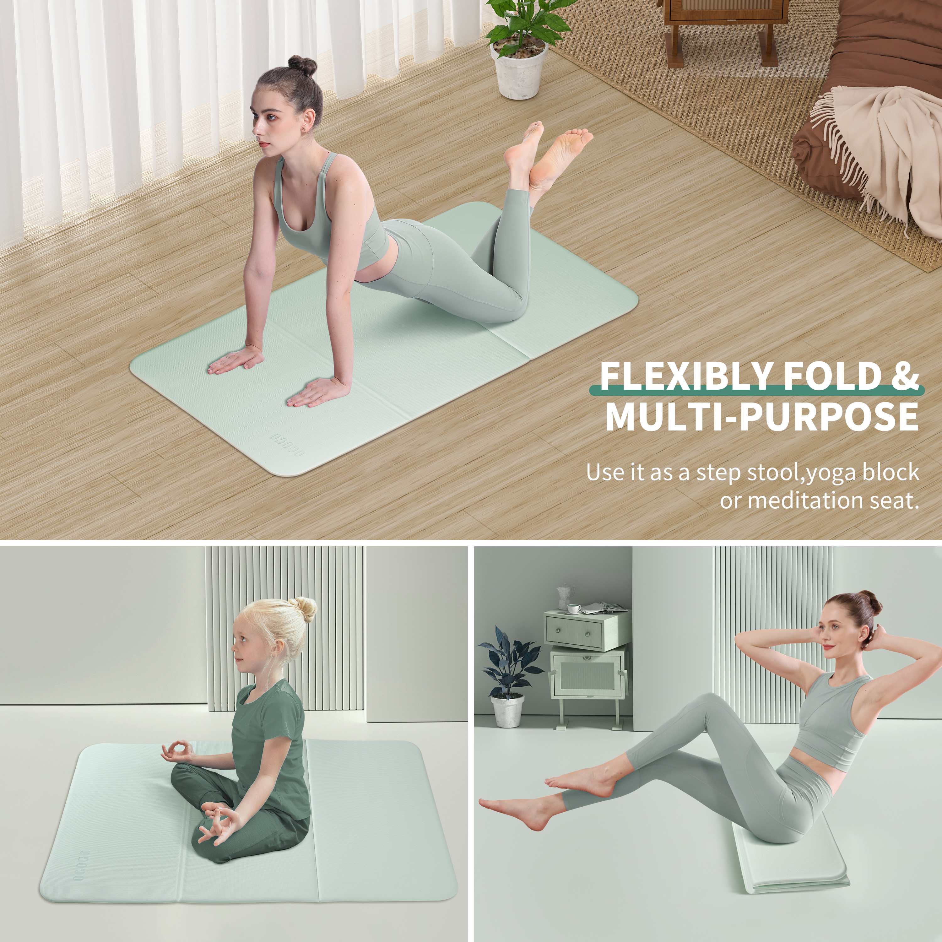 PIDO TPE Thickened Non-slip Outdoor Three-fold Yoga Mat Camping Fitness Portable Mat Green