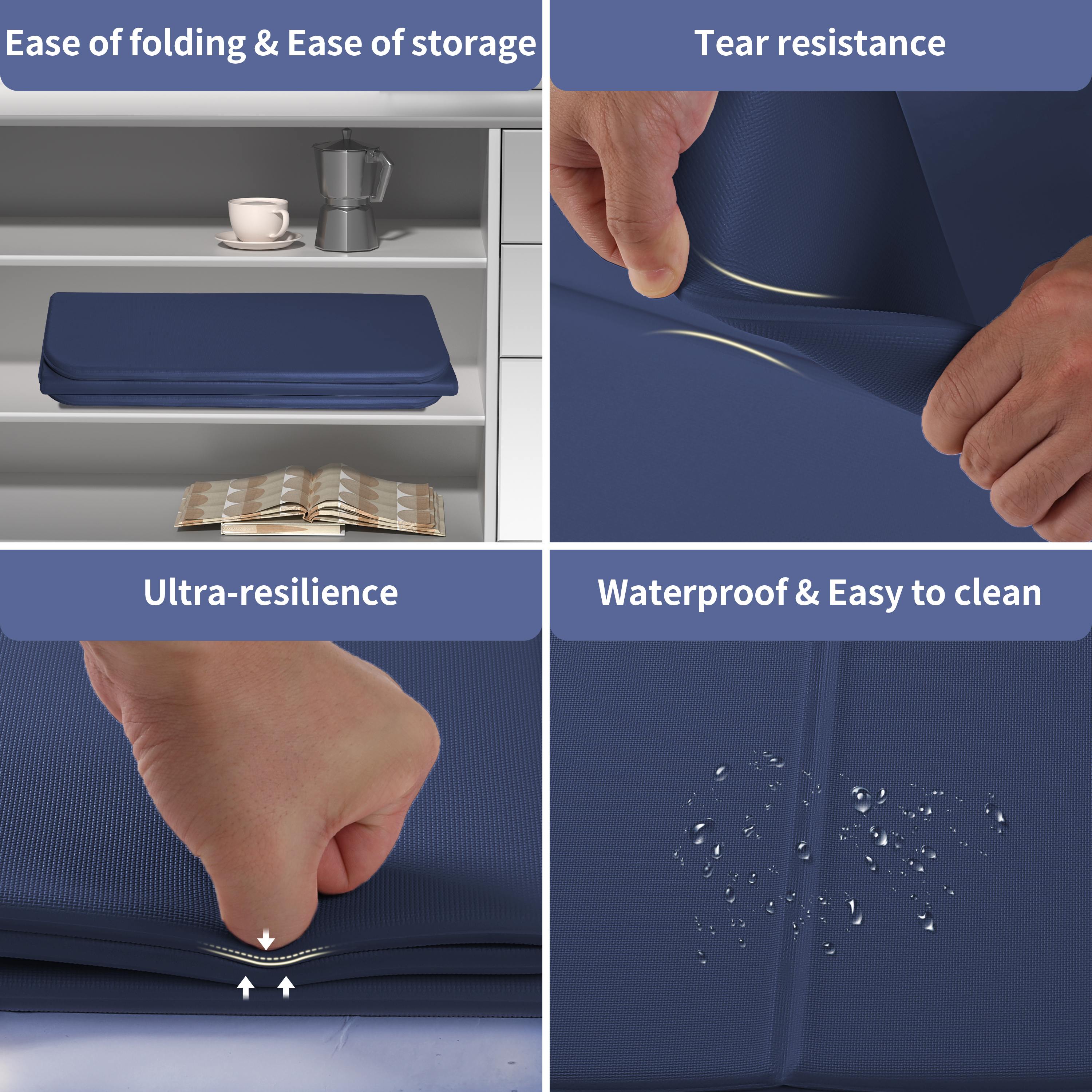 PIDO TPE Thickened Non-slip Outdoor Three-fold Yoga Mat Camping Fitness Portable Mat Navy Blue