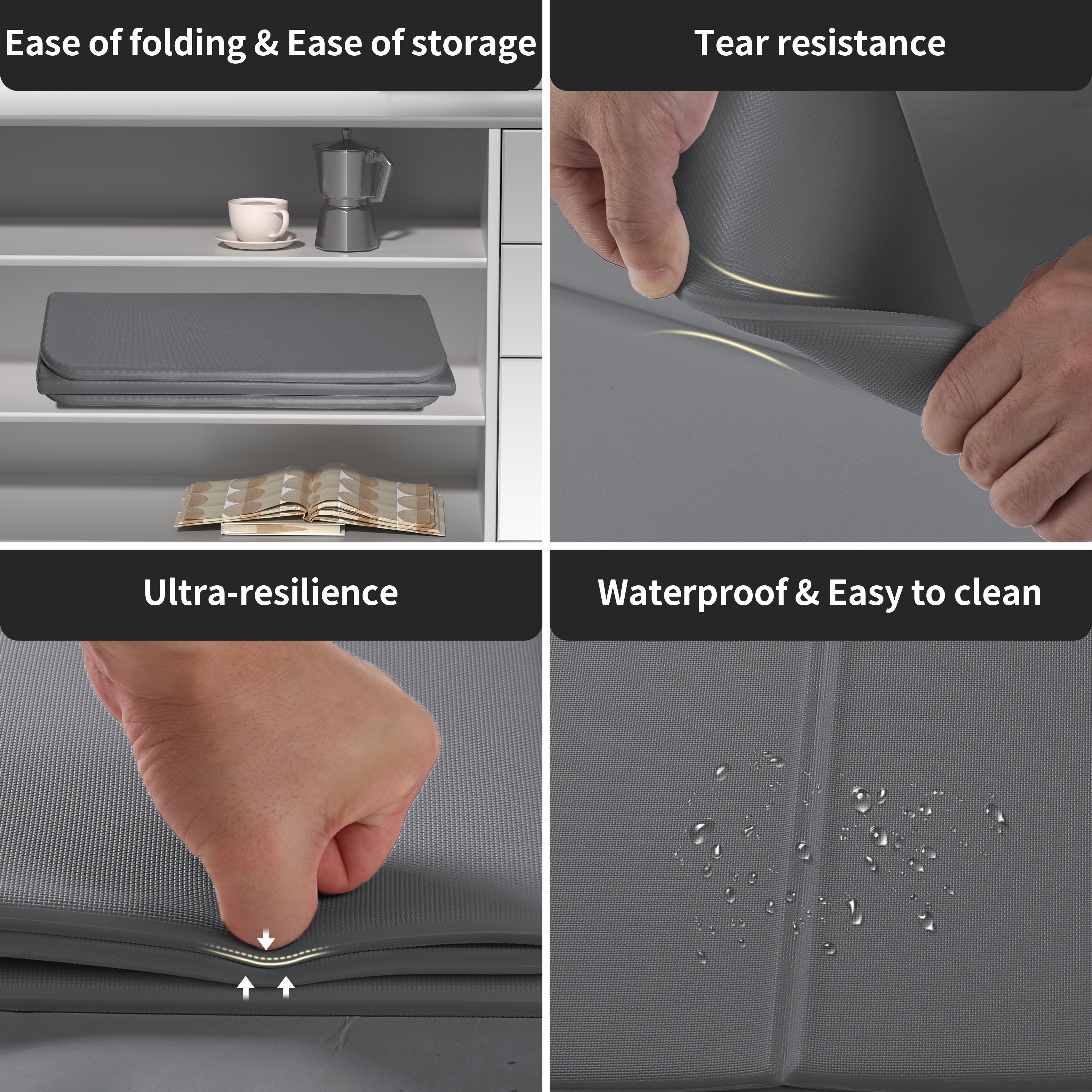 PIDO TPE Thickened Non-slip Outdoor Three-fold Yoga Mat Camping Fitness Portable Mat Grey