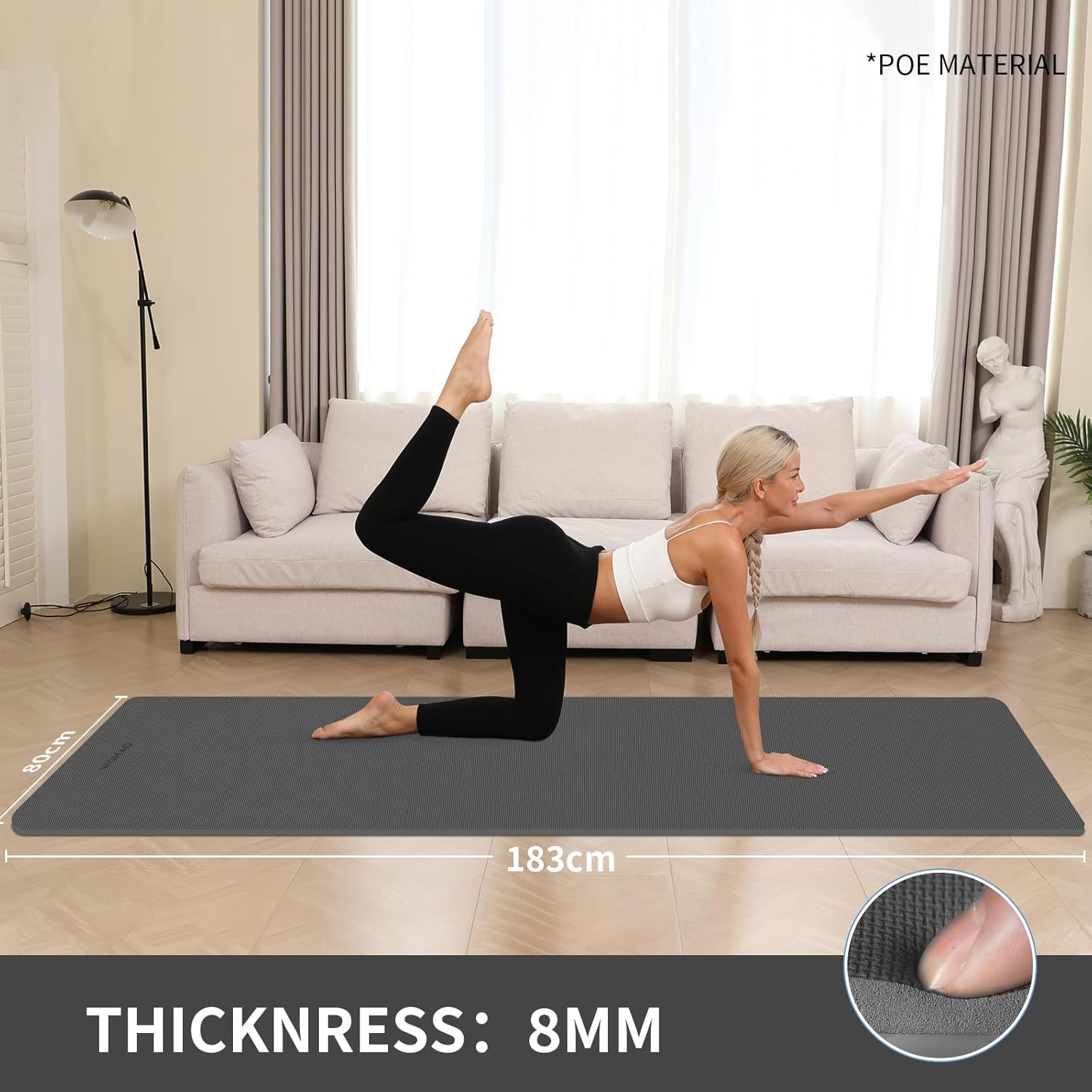 PIDO Non-Slip Yoga Mat,Durable with Carrying Strap for Yoga, Pilates, Home Gym Black