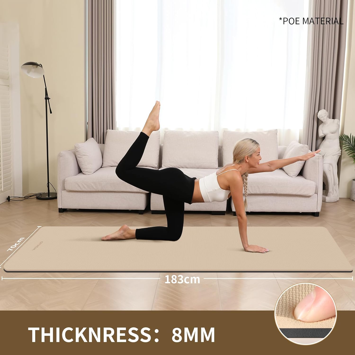 PIDO extra thick 8mm 6mm yoga mat double-sided non-slip exercise mat Milk coffee+Black