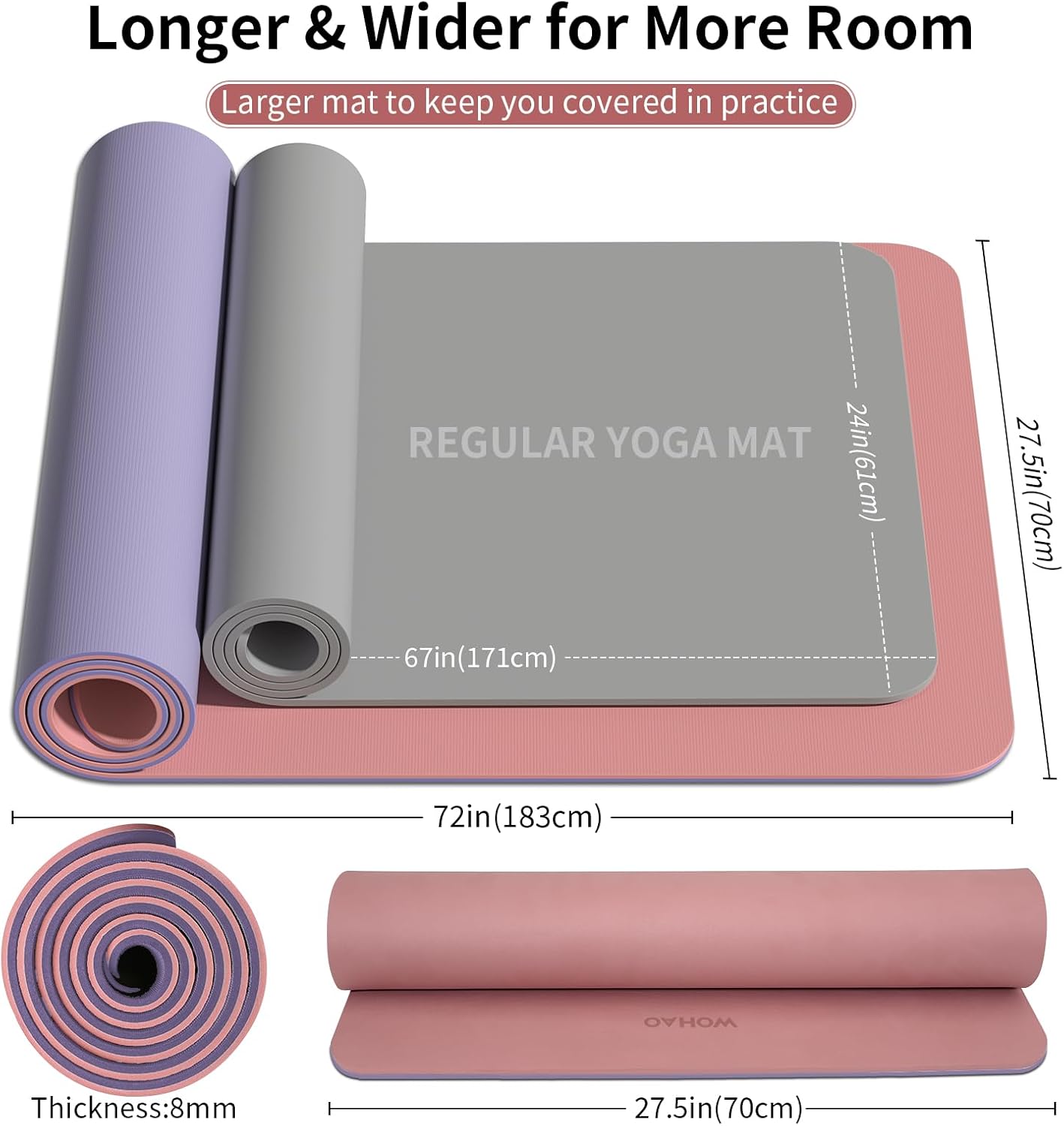 PIDO extra thick 8mm 6mm yoga mat double-sided non-slip exercise mat Dark Powder+Dark silve