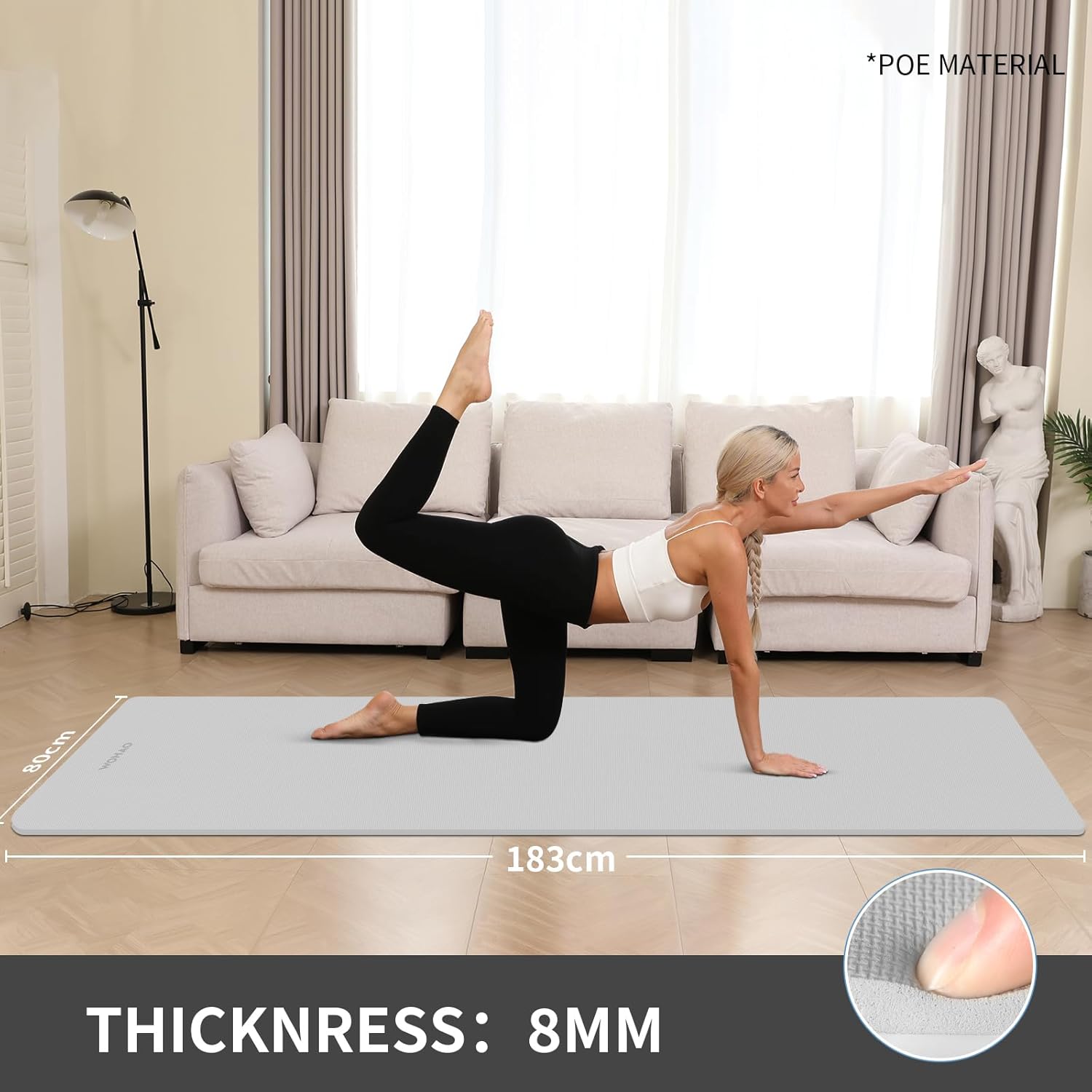 PIDO Non-Slip Yoga Mat,Durable with Carrying Strap for Yoga, Pilates, Home Gym Grey