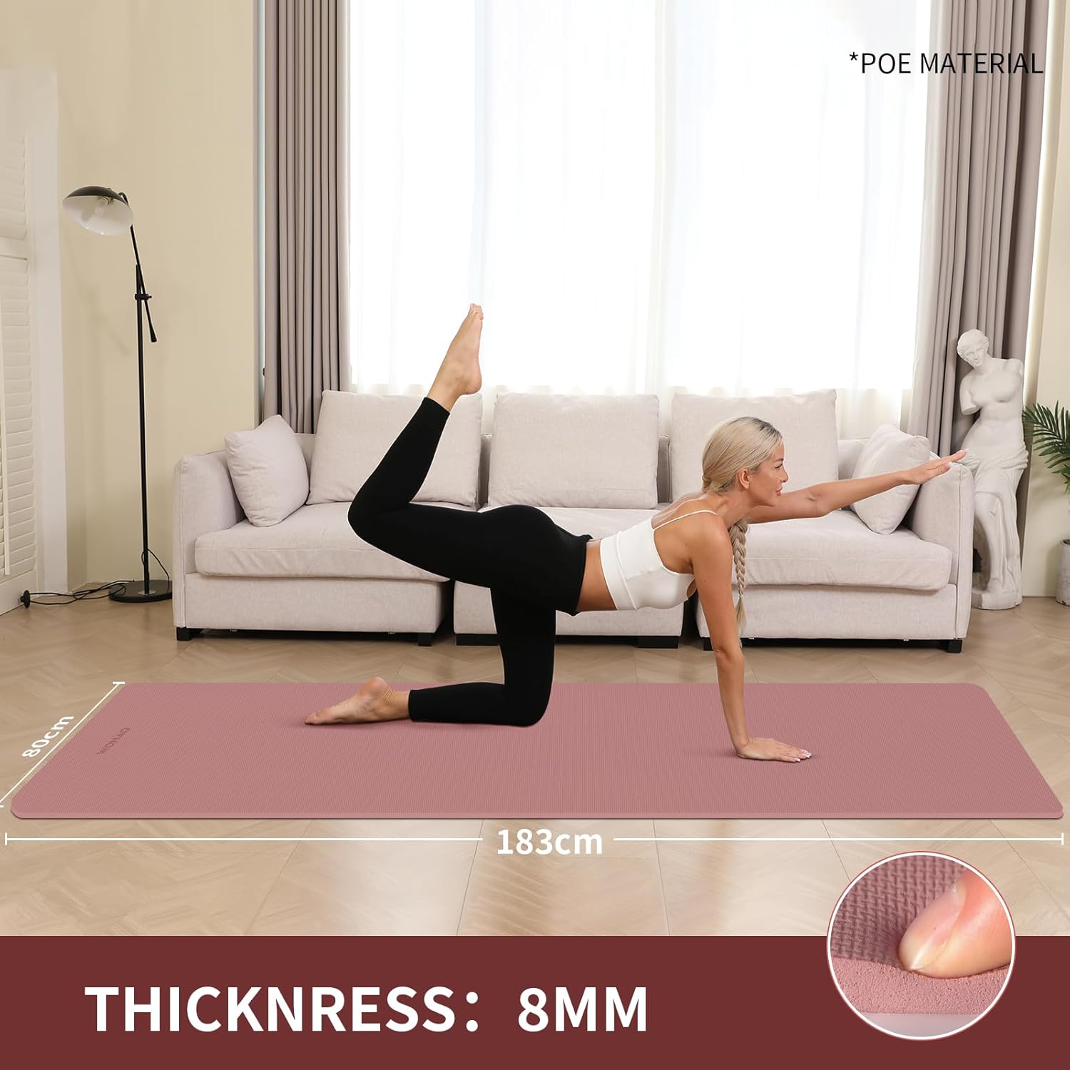 PIDO Non-Slip Yoga Mat,Durable with Carrying Strap for Yoga, Pilates, Home Gym Dark Pink