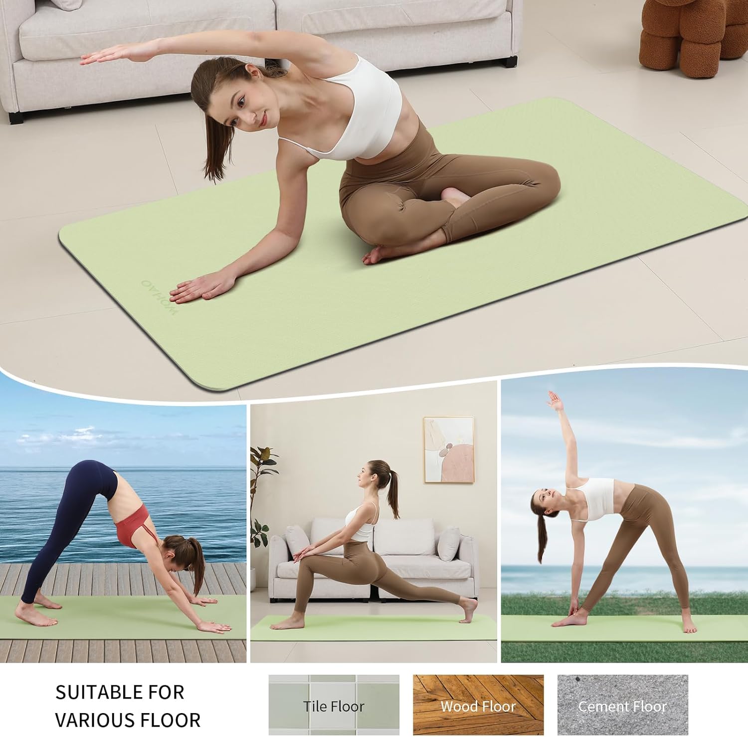 PIDO extra thick 8mm 6mm yoga mat double-sided non-slip exercise mat Dark Green+Black