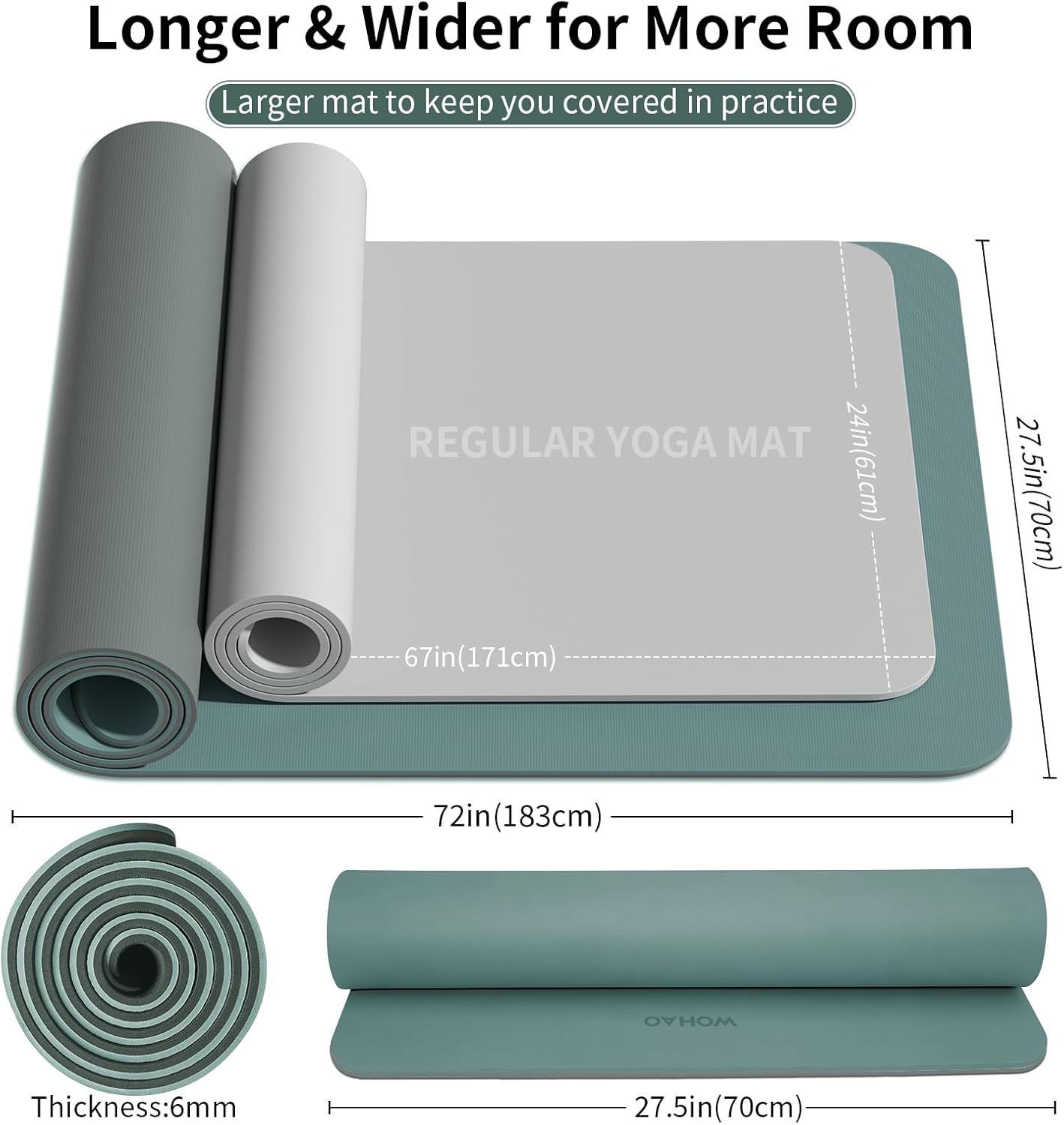 PIDO extra thick 8mm 6mm yoga mat double-sided non-slip exercise mat Dark Green+Dark Grey