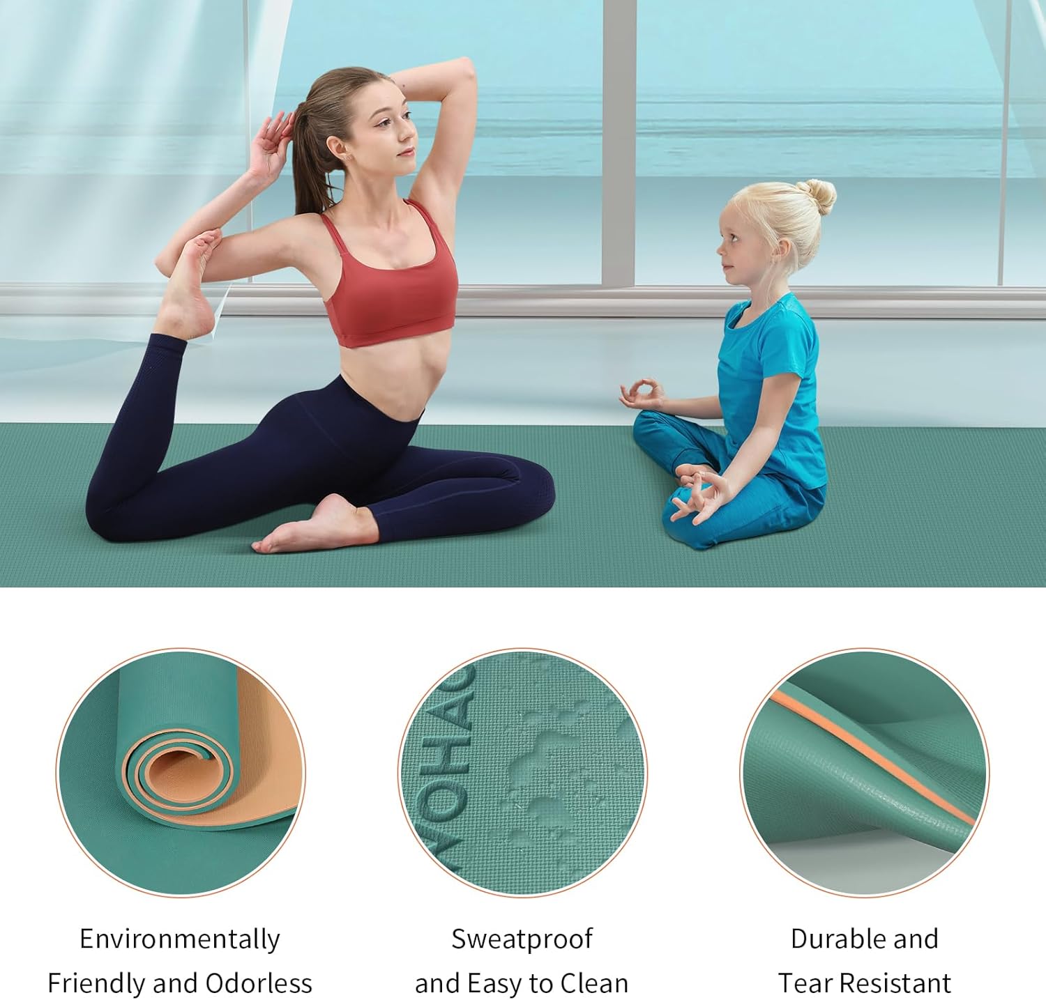 PIDO extra thick 8mm 6mm yoga mat double-sided non-slip exercise mat Dark Peacock Green+Orange