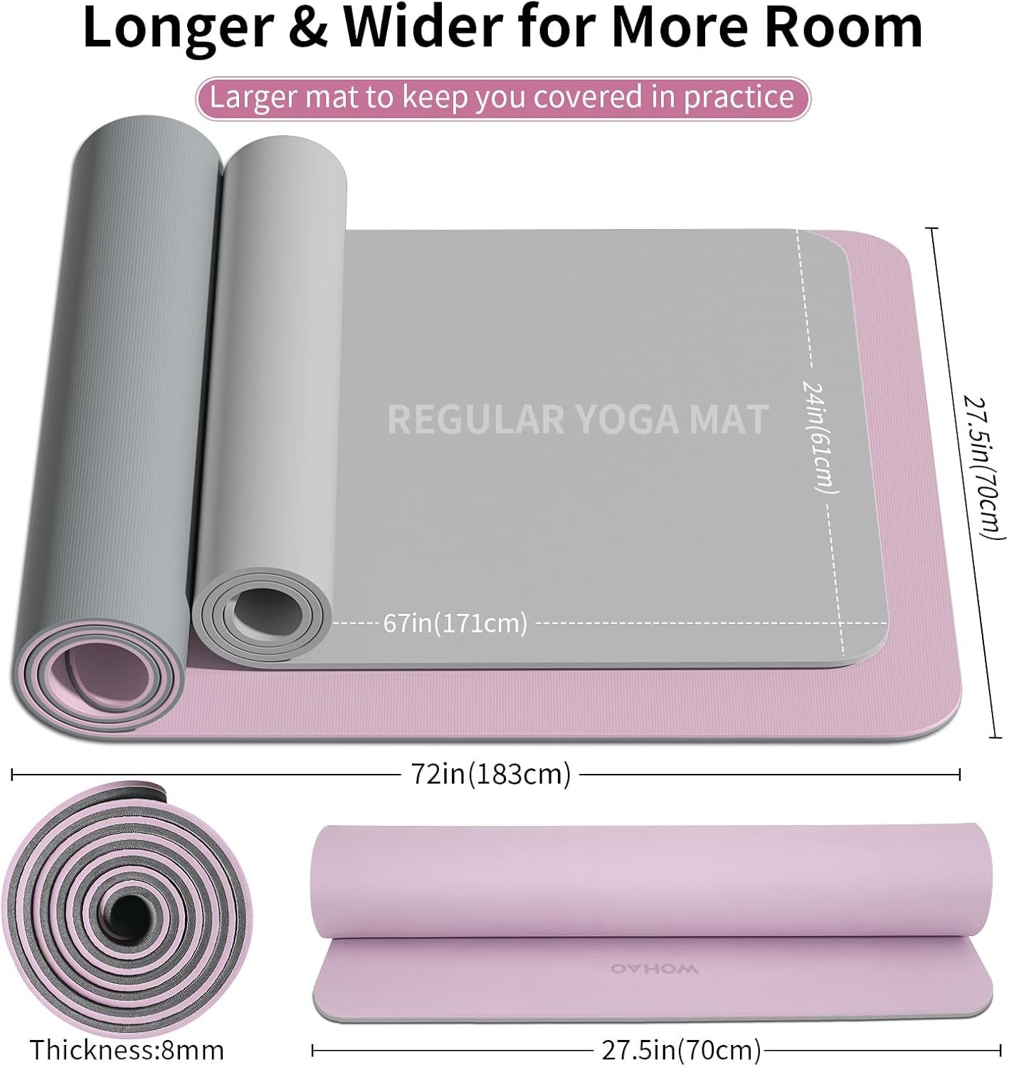 PIDO extra thick 8mm 6mm yoga mat double-sided non-slip exercise mat Dark Taro Purple+Gray