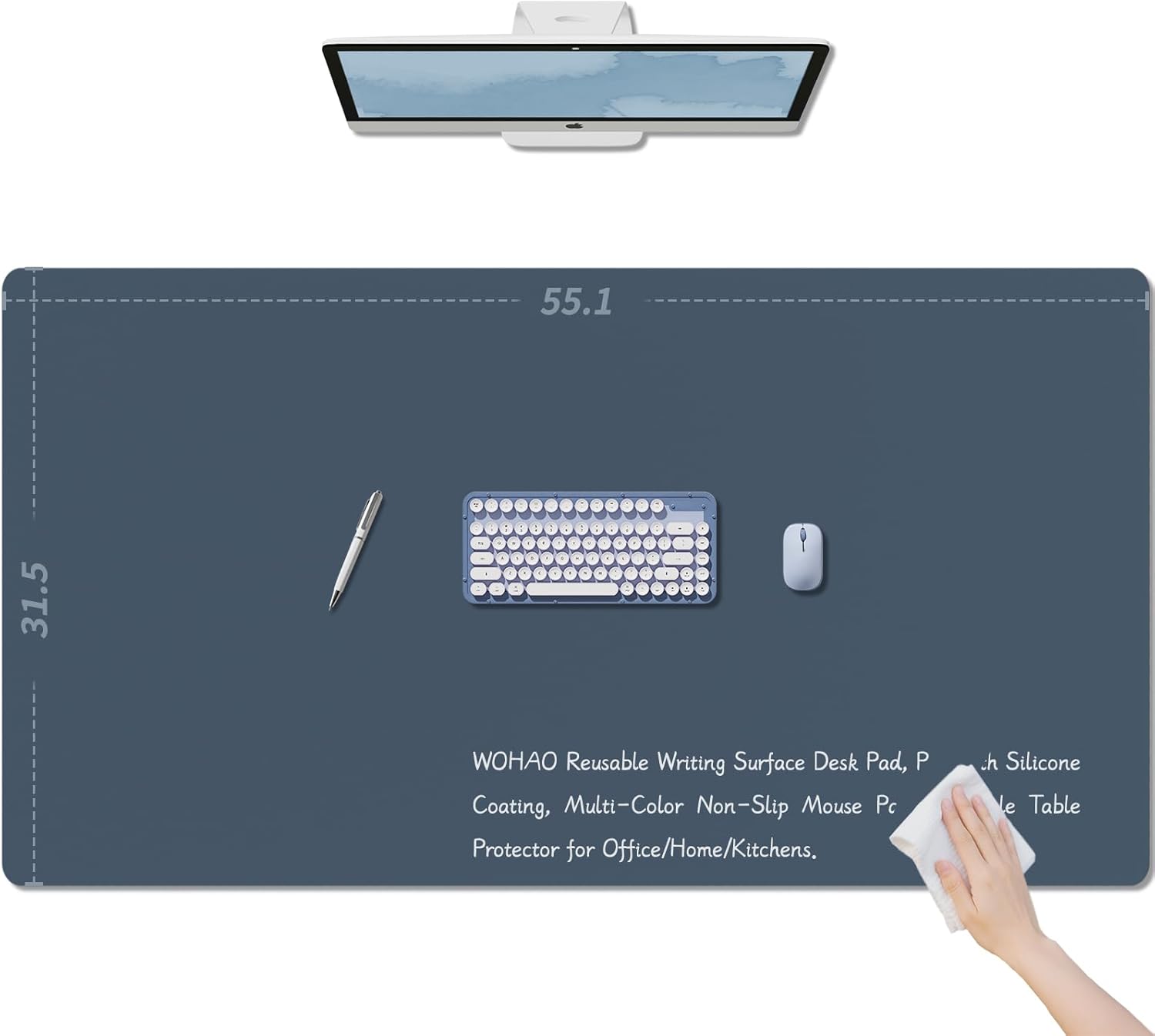 PIDO Reusable Writing Surface Desk Pad, PU with Silicone Coating, Multi-Color Non-Slip Mouse Pad Khaki