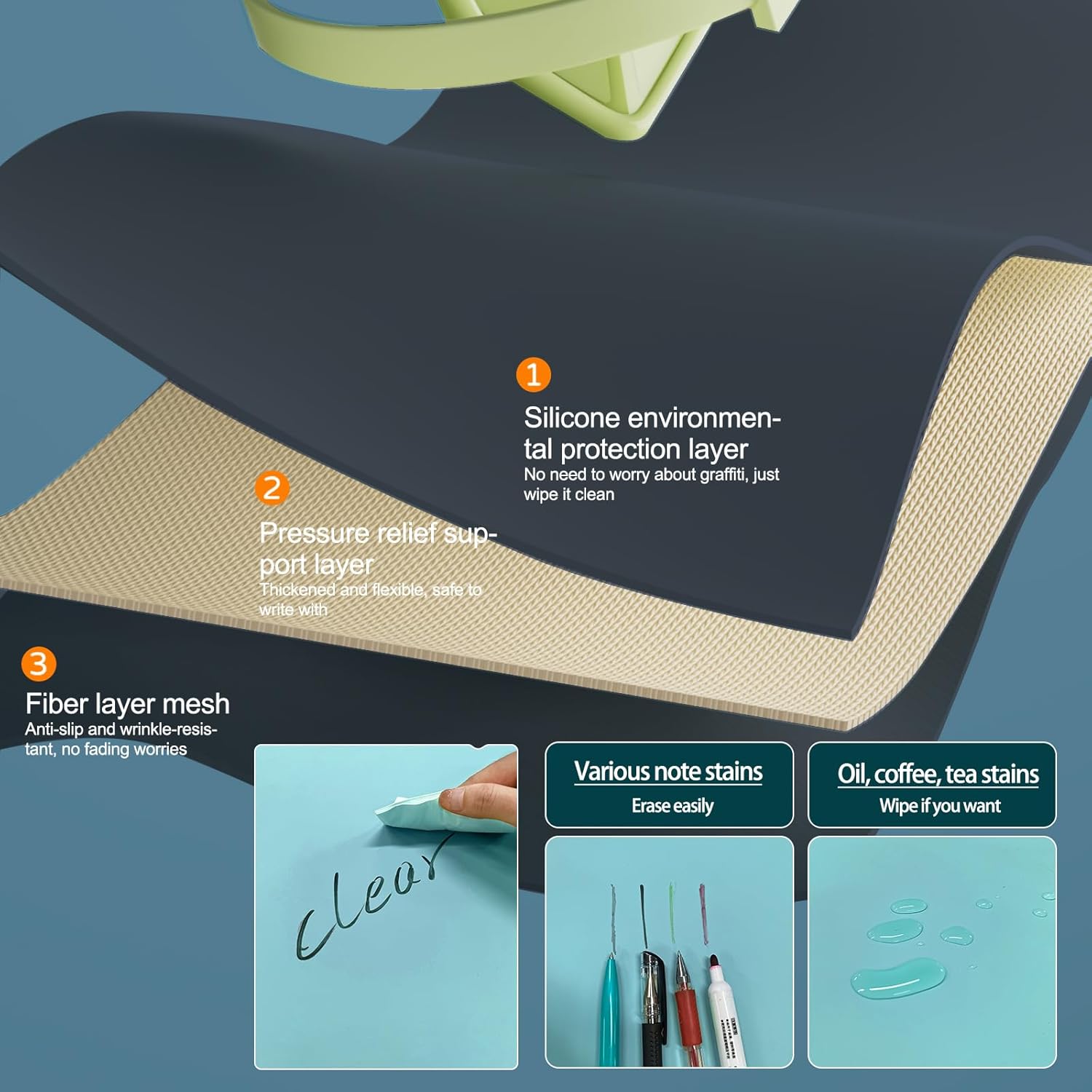 PIDO Reusable Writing Surface Desk Pad, PU with Silicone Coating, Multi-Color Non-Slip Mouse Pad Khaki