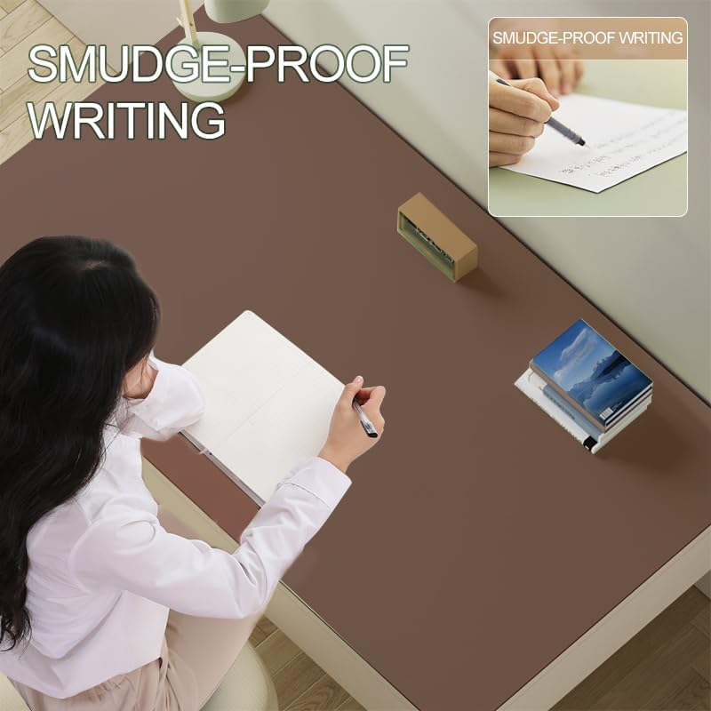 PIDO Reusable Writing Surface Desk Pad, PU with Silicone Coating, Multi-Color Non-Slip Mouse Pad Caramel