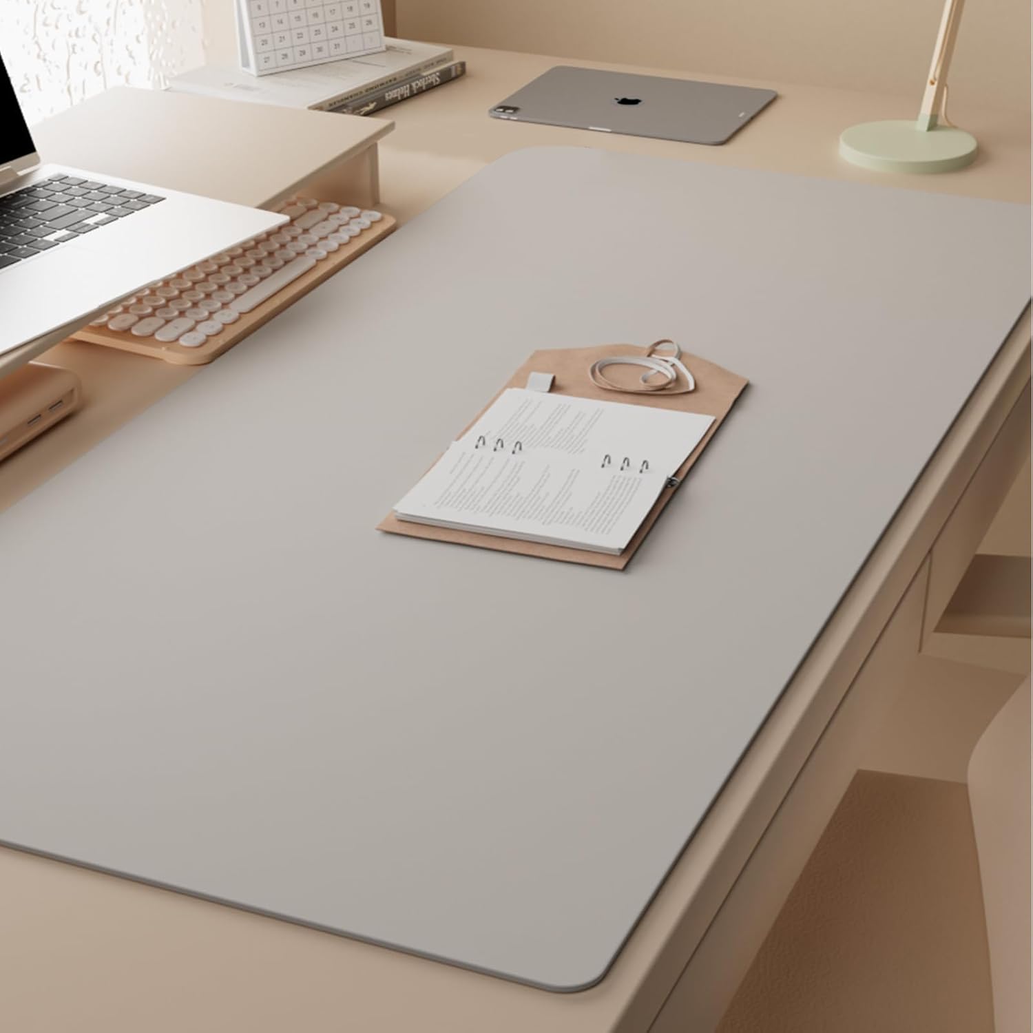 PIDO Reusable Writing Surface Desk Pad, PU with Silicone Coating, Multi-Color Non-Slip Mouse Pad Gray