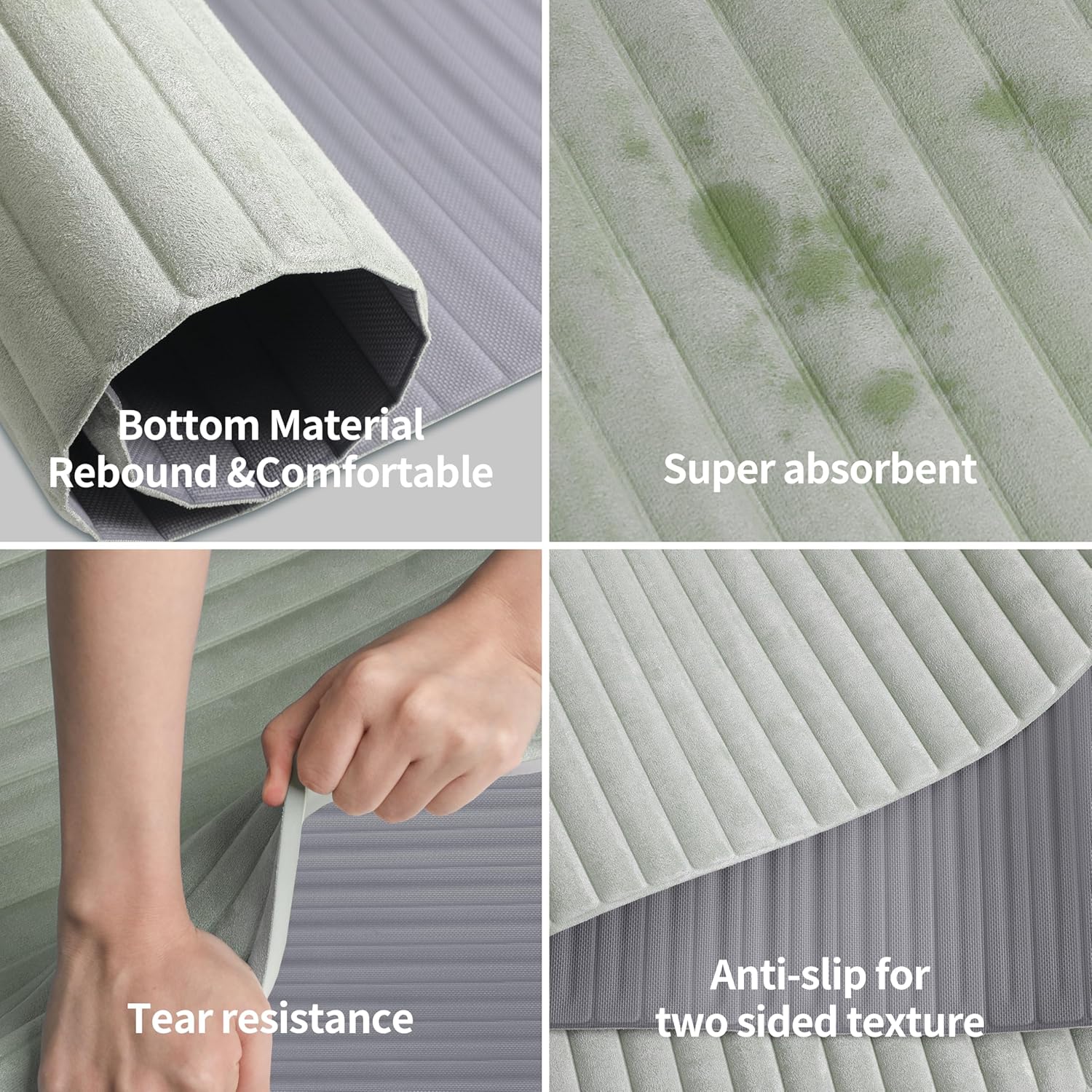 Fitness Mat with Suede Finish, Extra Long and Wide 74 x 26 x 1/3 Thick POE Material, Wavy Texture Non-Slip Design, Reinforced Edges, Includes Carrying Strap Green