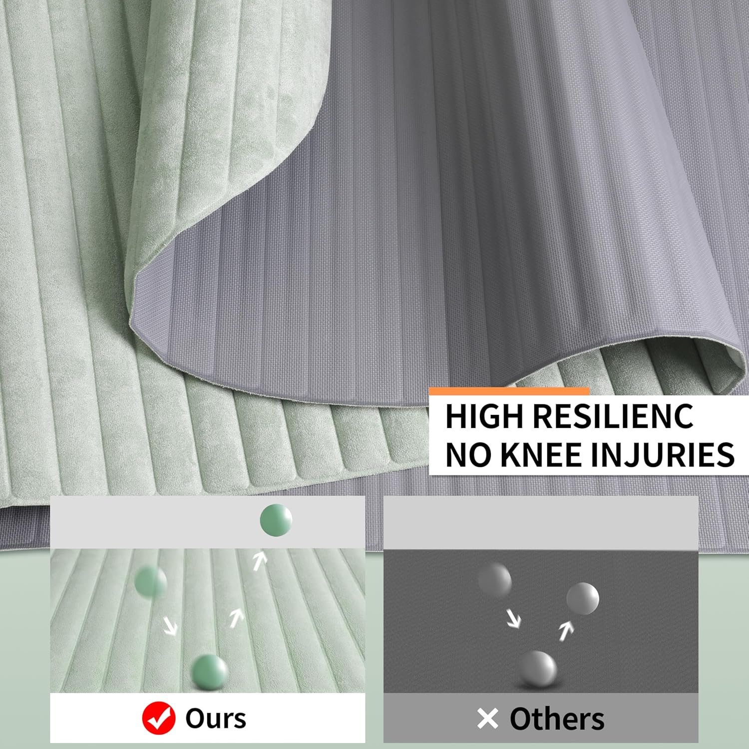 Fitness Mat with Suede Finish, Extra Long and Wide 74 x 26 x 1/3 Thick POE Material, Wavy Texture Non-Slip Design, Reinforced Edges, Includes Carrying Strap Green