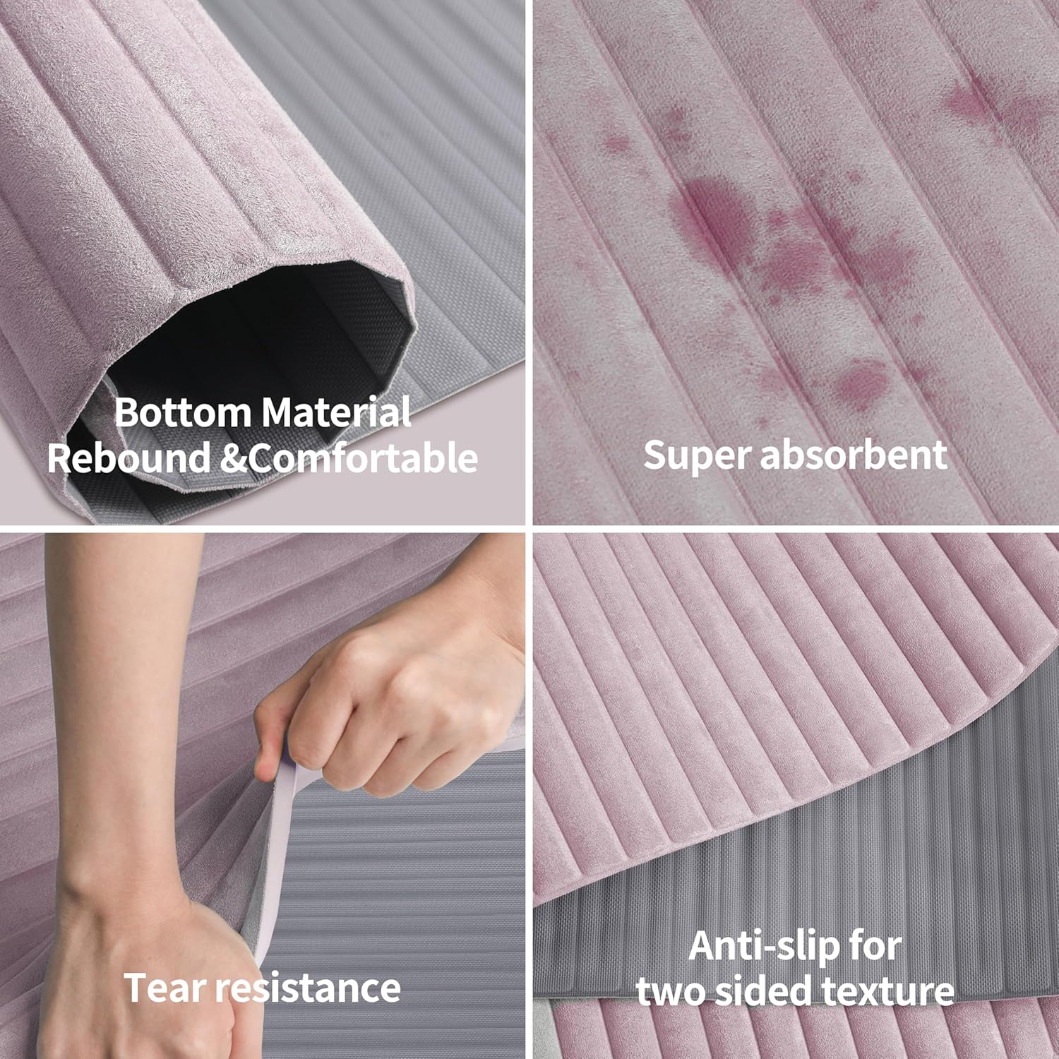 Fitness Mat with Suede Finish, Extra Long and Wide 74 x 26 x 1/3 Thick POE Material, Wavy Texture Non-Slip Design, Reinforced Edges, Includes Carrying Strap Pink
