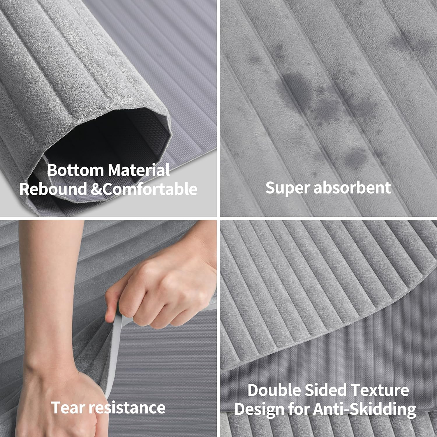 Fitness Mat with Suede Finish, Extra Long and Wide 74 x 26 x 1/3 Thick POE Material, Wavy Texture Non-Slip Design, Reinforced Edges, Includes Carrying Strap Black