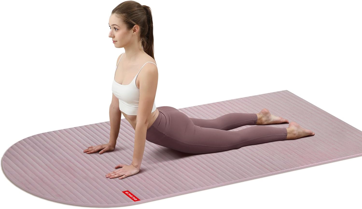 Fitness Mat with Suede Finish, Extra Long and Wide 74 x 26 x 1/3 Thick POE Material, Wavy Texture Non-Slip Design, Reinforced Edges, Includes Carrying Strap Pink