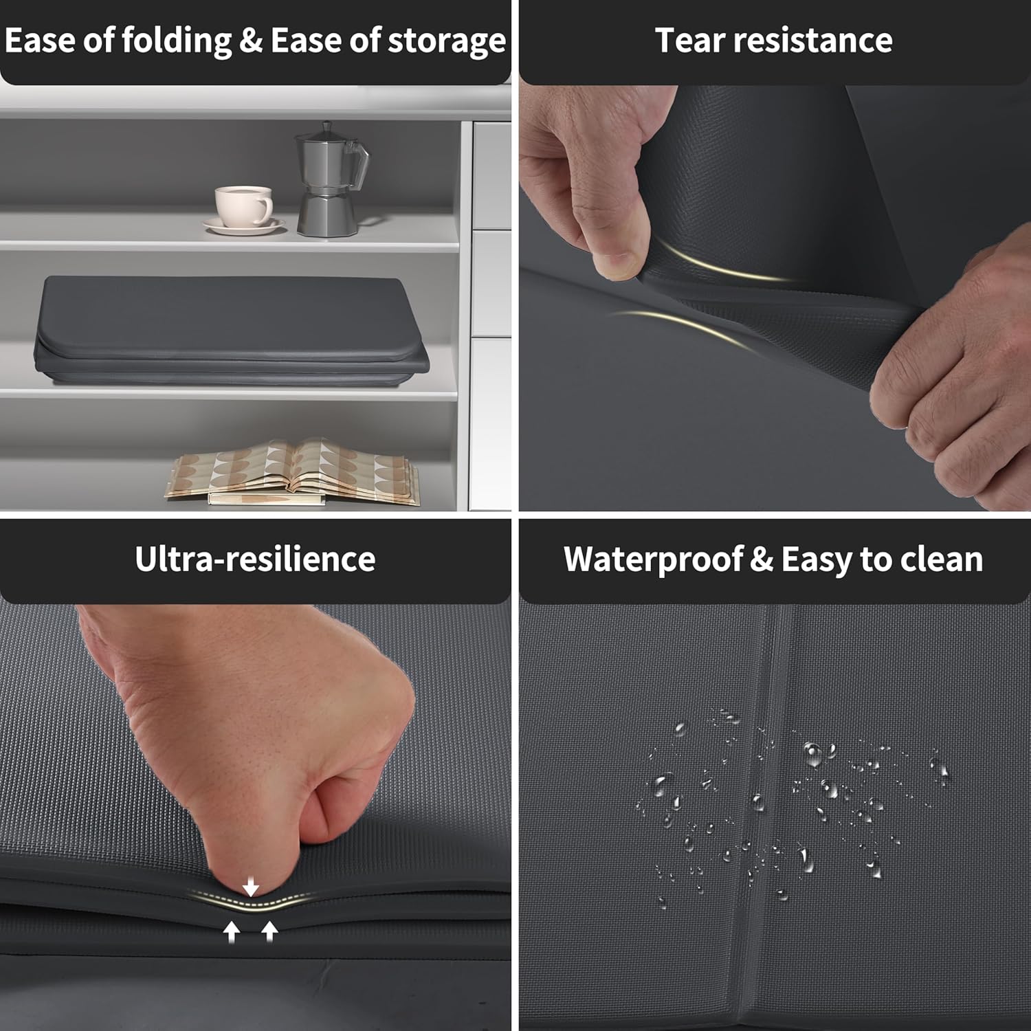 Folding Yoga Mat for Men, 1.0" Thick Yoga Kneeling Pad & 13"x24" POE Push Up Mat, Non-Slip Gym Exercise Mat, Portable Foldable Fitness Cushion for Home, Travel, Kids (Black)