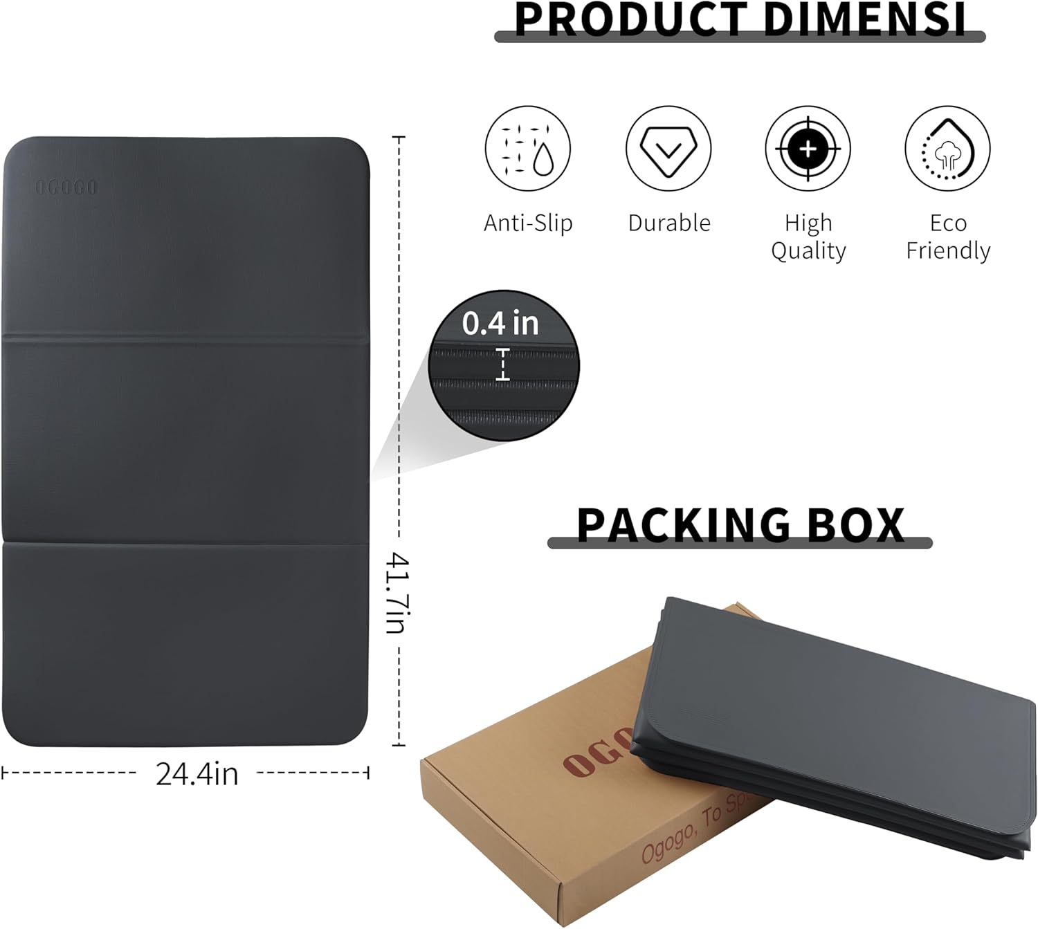 Folding Yoga Mat for Men, 1.0" Thick Yoga Kneeling Pad & 13"x24" POE Push Up Mat, Non-Slip Gym Exercise Mat, Portable Foldable Fitness Cushion for Home, Travel, Kids (Black)