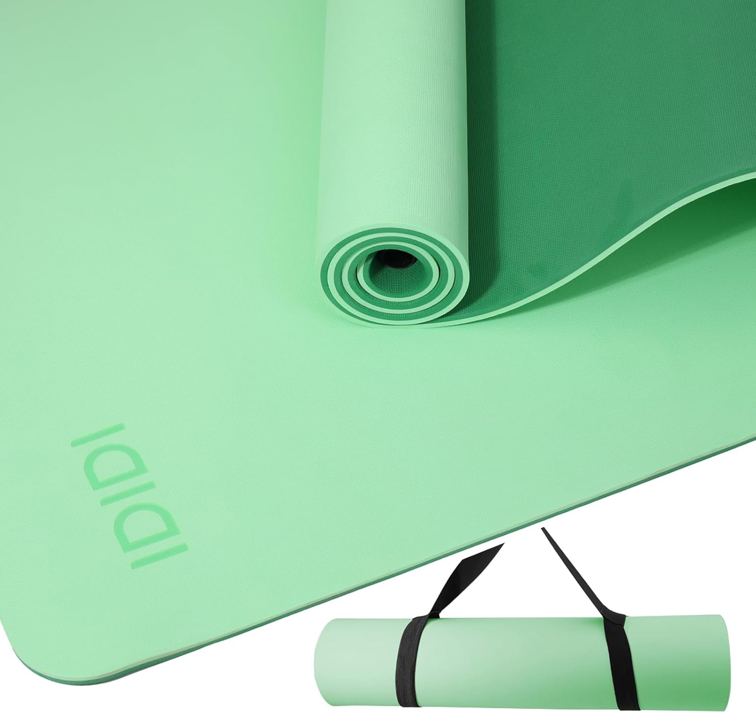 Yoga Mat with Strap,Non-Skid Workout Mat,8mm Thick Yoga Mat,POE Yoga Mats for Women Men Kids,Exercise Mat with Easy-Cinch,72"x24"x0.32” (183x61x0.8cm)  Green Dark Green
