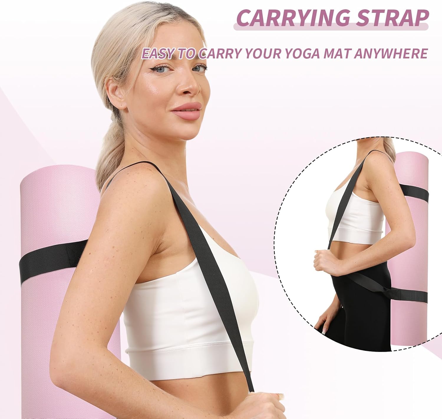 Yoga Mat with Strap,Non-Skid Workout Mat,8mm Thick Yoga Mat,POE Yoga Mats for Women Men Kids,Exercise Mat with Easy-Cinch,72"x24"x0.32” (183x61x0.8cm) Pink+red