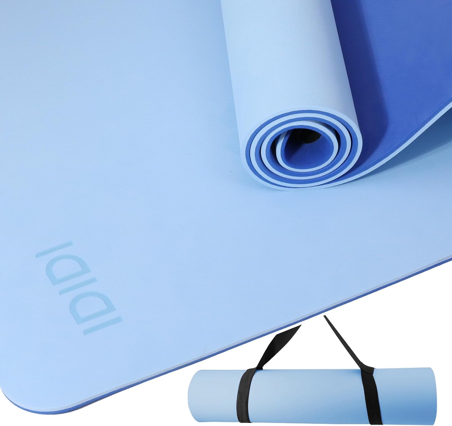 Yoga Mat with Strap,Non-Skid Workout Mat,8mm Thick Yoga Mat,POE Yoga Mats for Women Men Kids,Exercise Mat with Easy-Cinch,72"x24"x0.32” (183x61x0.8cm) Space Blue +Ocean Blue