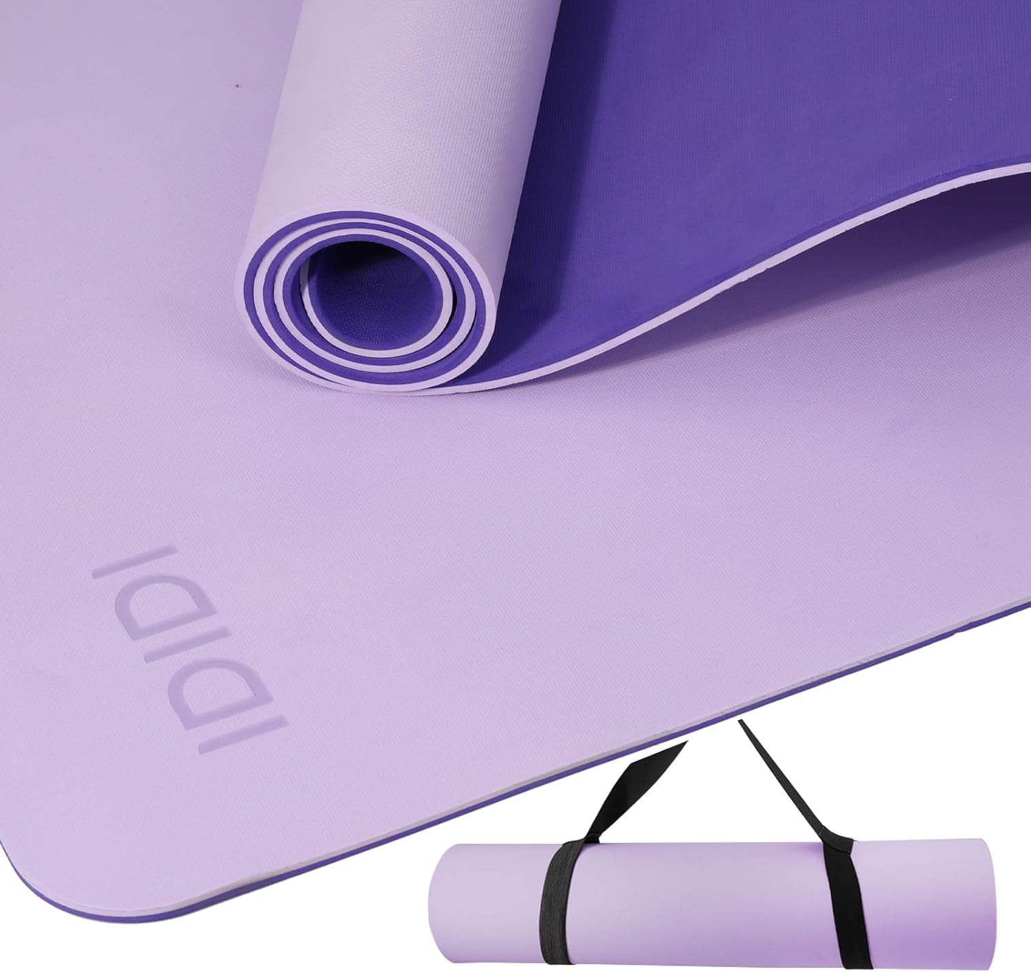 Yoga Mat with Strap,Non-Skid Workout Mat,8mm Thick Yoga Mat,POE Yoga Mats for Women Men Kids,Exercise Mat with Easy-Cinch,72"x24"x0.32” (183x61x0.8cm) Violet+Purple
