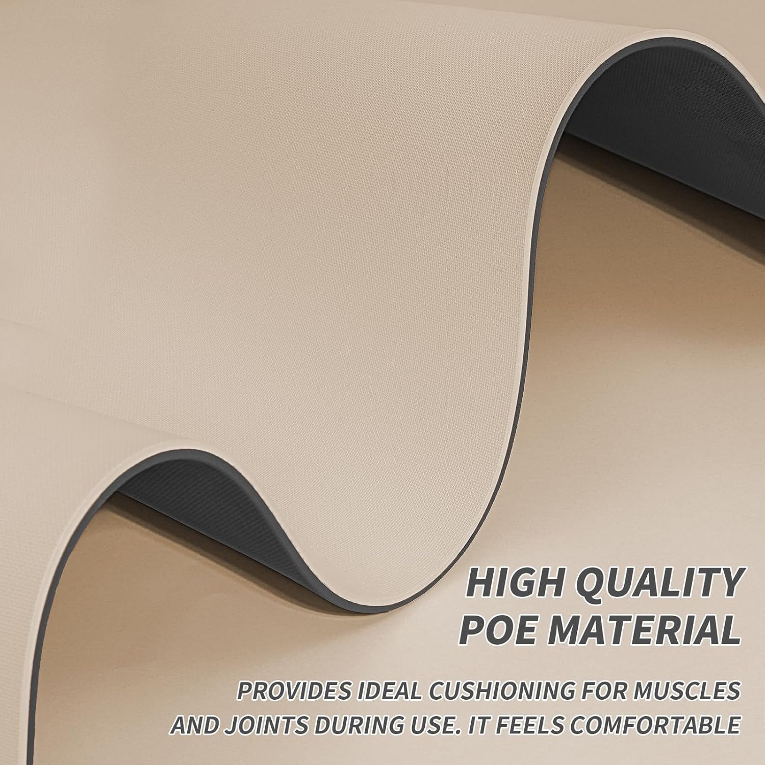 Yoga Mat with Strap,Non-Skid Workout Mat,8mm Thick Yoga Mat,POE Yoga Mats for Women Men Kids,Exercise Mat with Easy-Cinch,72"x24"x0.32” (183x61x0.8cm) Beige+Black