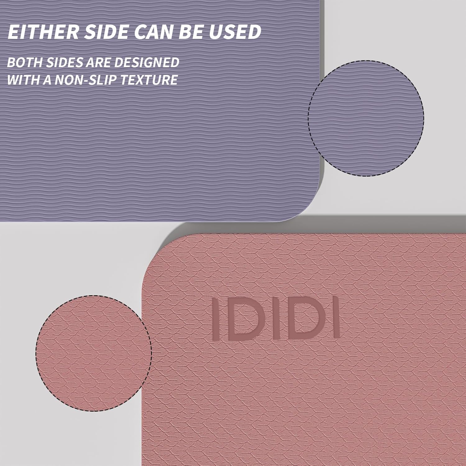 Yoga Mat with Strap,Non-Skid Workout Mat,8mm Thick Yoga Mat,POE Yoga Mats for Women Men Kids,Exercise Mat with Easy-Cinch,72"x24"x0.32” (183x61x0.8cm)   Deep pink +Grey