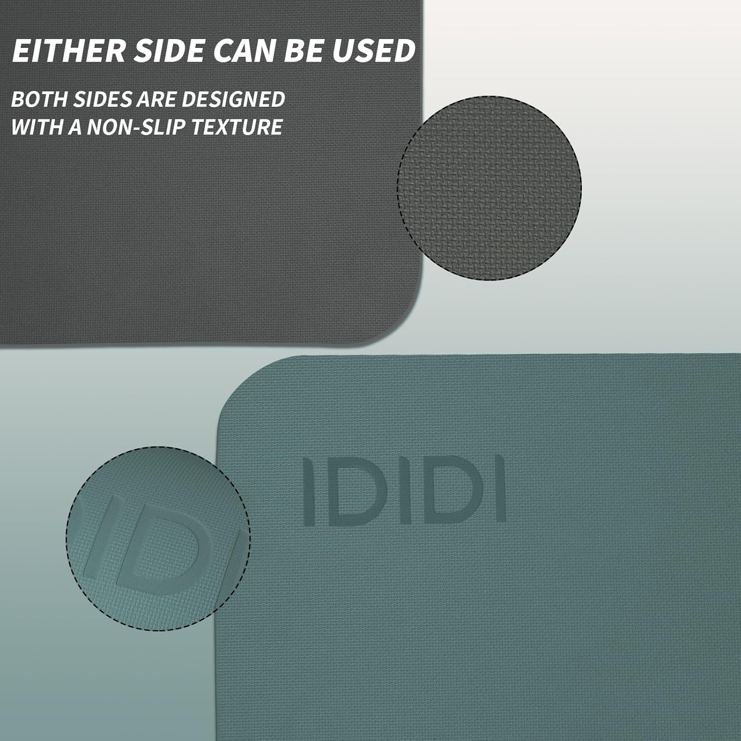 Yoga Mat with Strap,Non-Skid Workout Mat,8mm Thick Yoga Mat,POE Yoga Mats for Women Men Kids,Exercise Mat with Easy-Cinch,72"x24"x0.32” (183x61x0.8cm)  Deep Green+ Gray