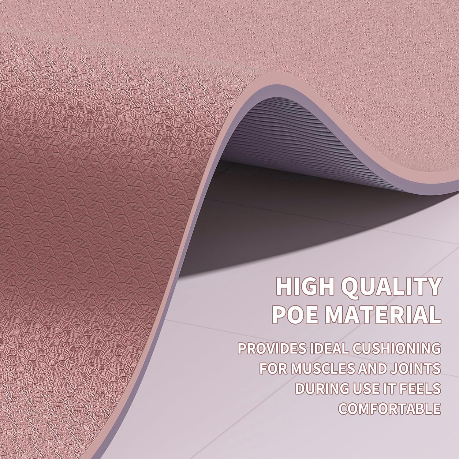 Yoga Mat with Strap,Non-Skid Workout Mat,8mm Thick Yoga Mat,POE Yoga Mats for Women Men Kids,Exercise Mat with Easy-Cinch,72"x24"x0.32” (183x61x0.8cm)   Deep pink +Grey
