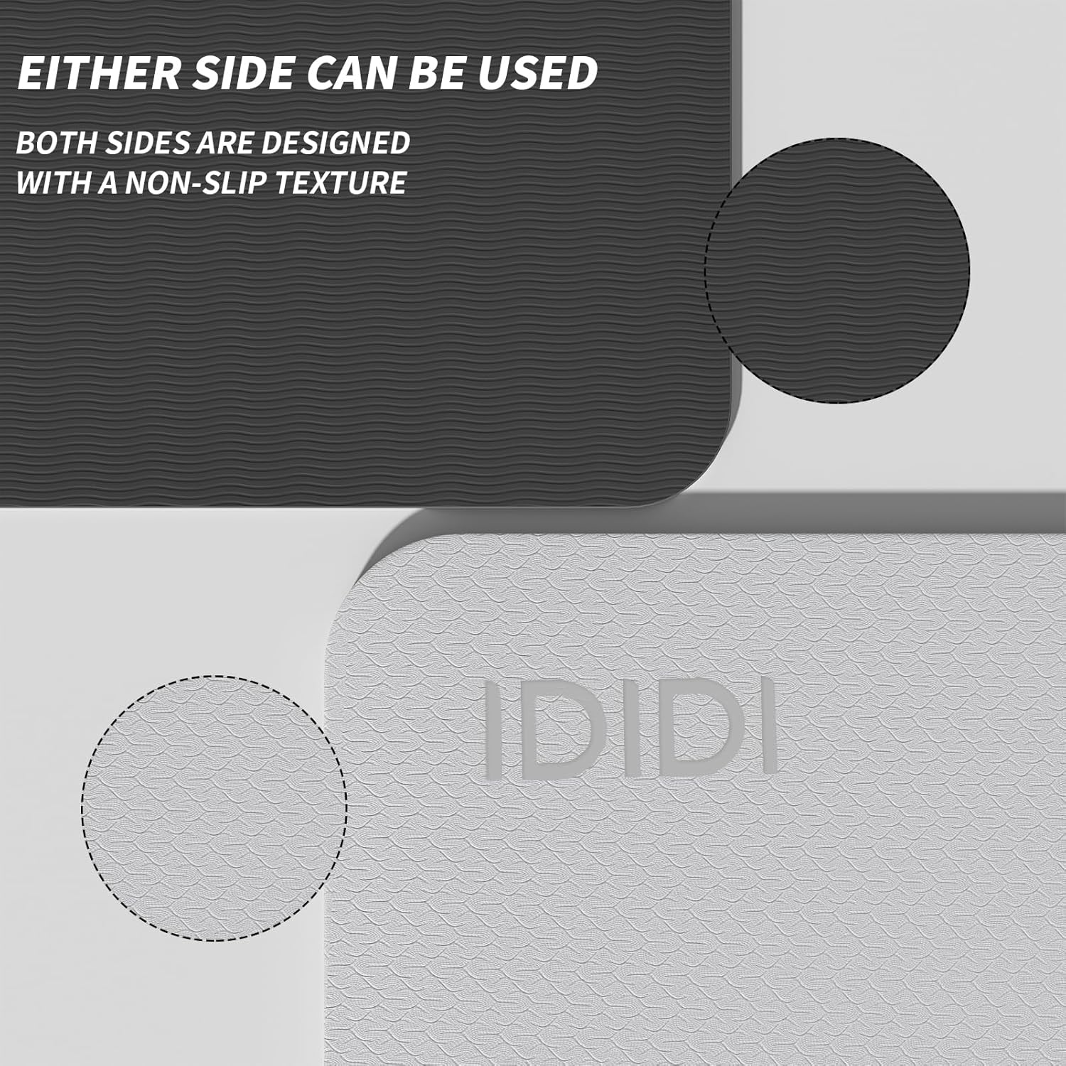 Yoga Mat with Strap,Non-Skid Workout Mat,8mm Thick Yoga Mat,POE Yoga Mats for Women Men Kids,Exercise Mat with Easy-Cinch,72"x24"x0.32” (183x61x0.8cm)   Gray+Black