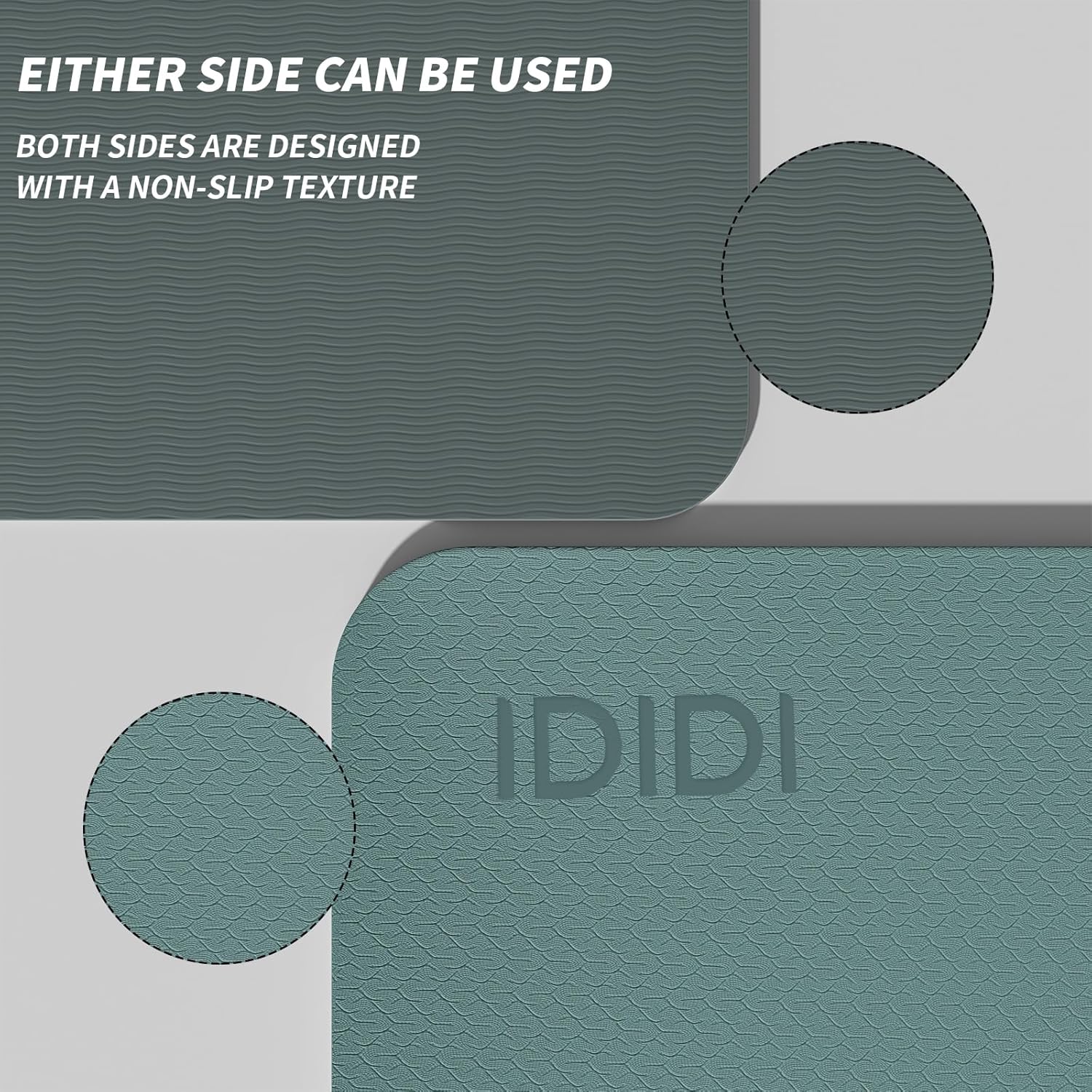 Yoga Mat with Strap,Non-Skid Workout Mat,8mm Thick Yoga Mat,POE Yoga Mats for Women Men Kids,Exercise Mat with Easy-Cinch,72"x24"x0.32” (183x61x0.8cm)   Deep Green +Gray