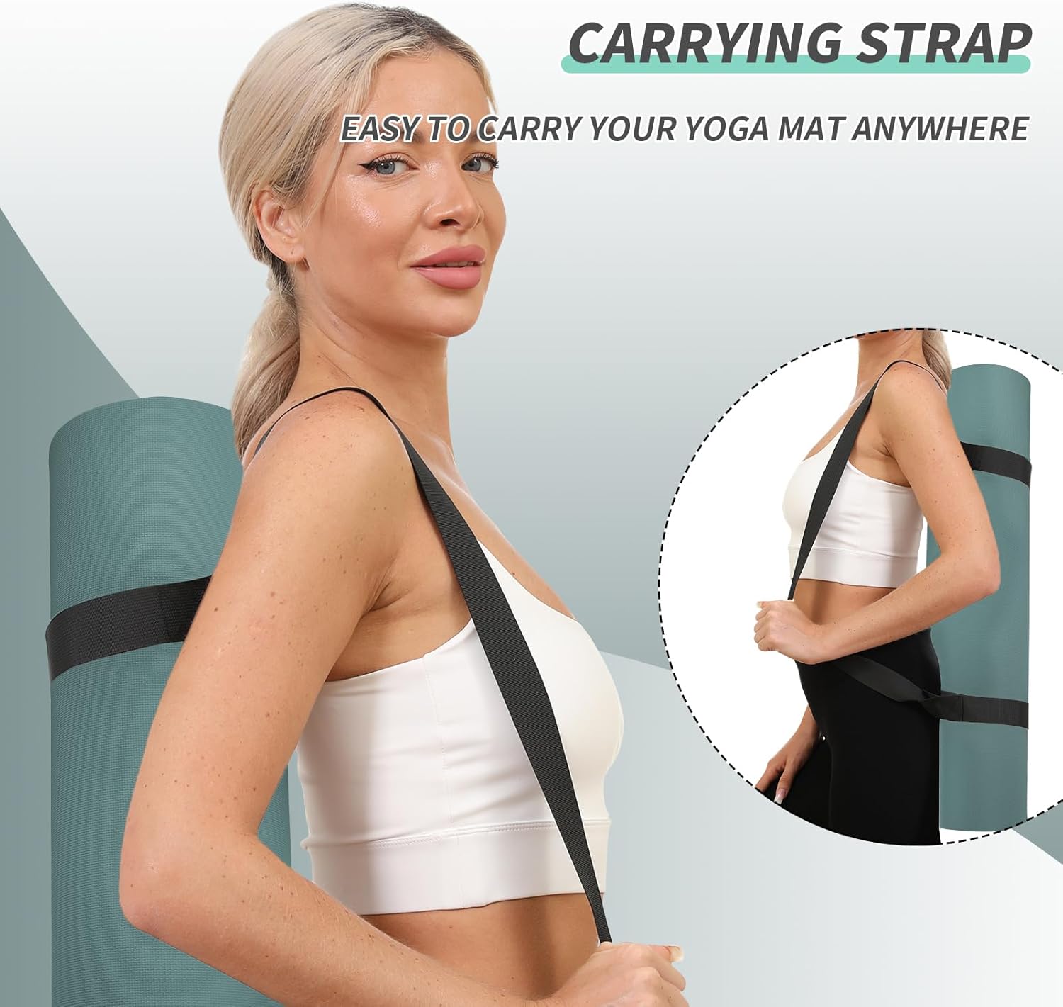 Yoga Mat with Strap,Non-Skid Workout Mat,8mm Thick Yoga Mat,POE Yoga Mats for Women Men Kids,Exercise Mat with Easy-Cinch,72"x24"x0.32” (183x61x0.8cm)  Deep Green+ Gray