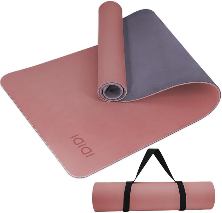 Yoga Mat with Strap,Non-Skid Workout Mat,8mm Thick Yoga Mat,POE Yoga Mats for Women Men Kids,Exercise Mat with Easy-Cinch,72"x24"x0.32” (183x61x0.8cm)  Deep Pink+ Gray