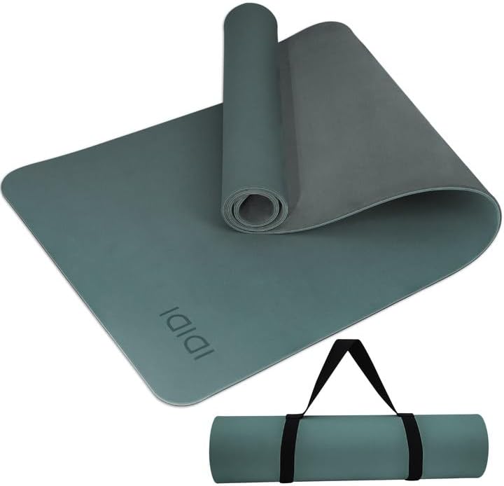 Yoga Mat with Strap,Non-Skid Workout Mat,8mm Thick Yoga Mat,POE Yoga Mats for Women Men Kids,Exercise Mat with Easy-Cinch,72"x24"x0.32” (183x61x0.8cm)  Deep Green+ Gray