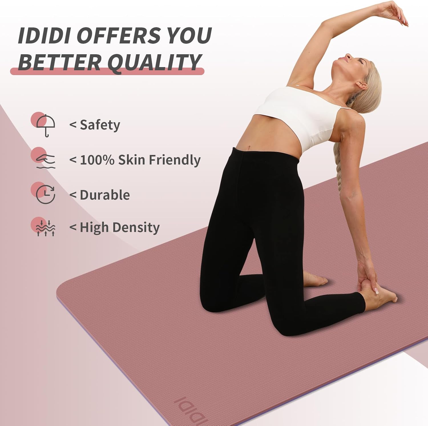 Yoga Mat with Strap,Non-Skid Workout Mat,8mm Thick Yoga Mat,POE Yoga Mats for Women Men Kids,Exercise Mat with Easy-Cinch,72"x24"x0.32” (183x61x0.8cm)  Deep Pink+ Gray