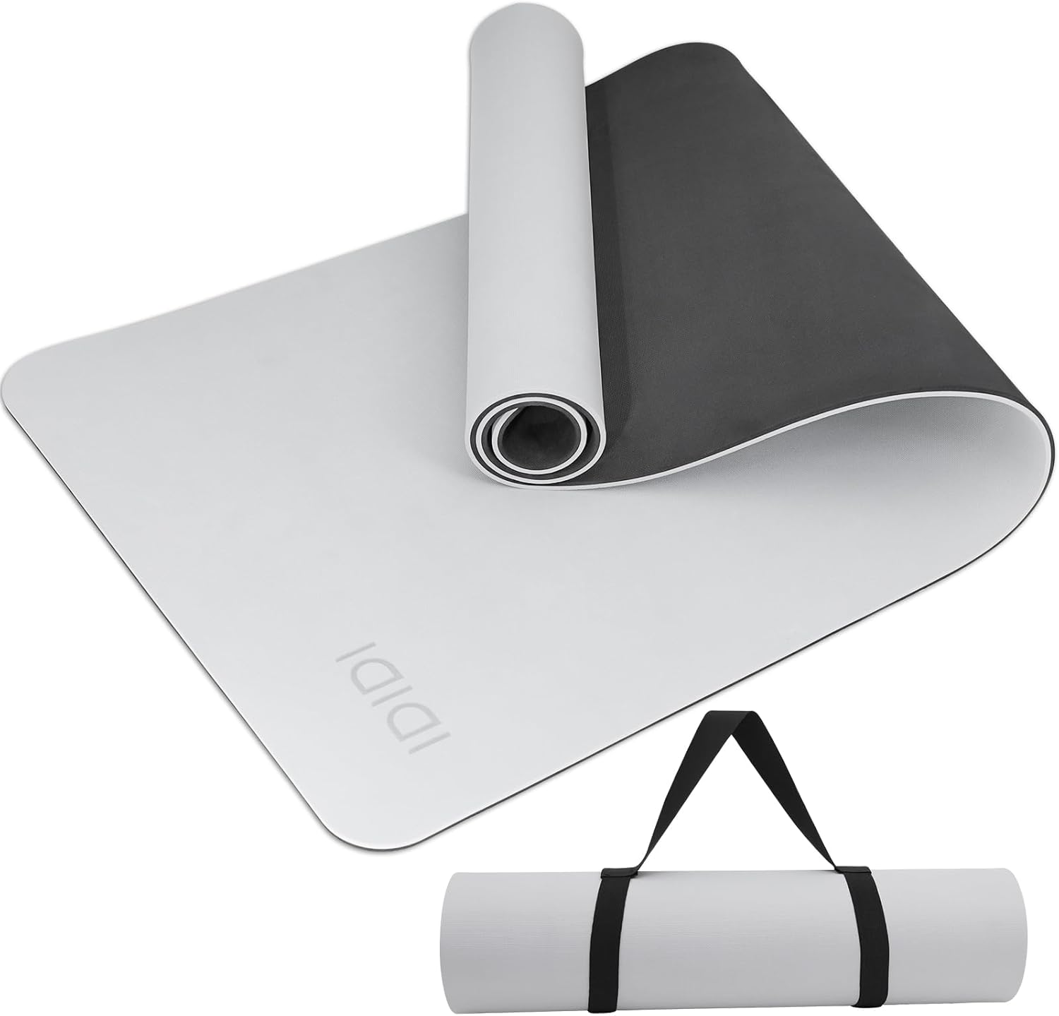 Yoga Mat with Strap,Non-Skid Workout Mat,8mm Thick Yoga Mat,POE Yoga Mats for Women Men Kids,Exercise Mat with Easy-Cinch,72"x24"x0.32” (183x61x0.8cm)   Gray+Black