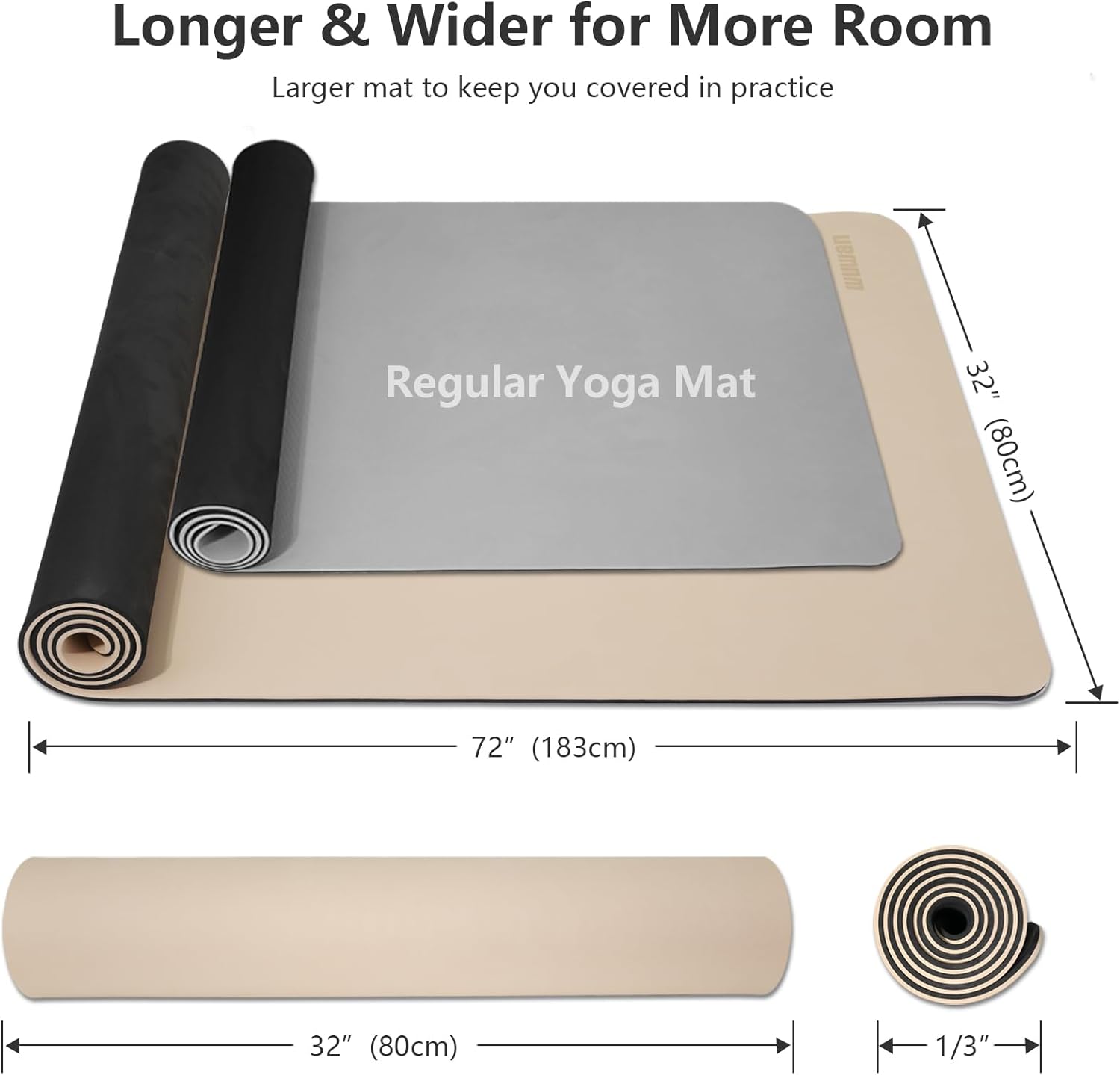 Large Yoga Mat - 80CM Wide Yoga Matt Non-Slip Thick 1/3 Inch Eco-Friendly Exercise Mat with Carrying Strap for Women Yoga, Pilates, Home Workouts (72x32") Milk coffee