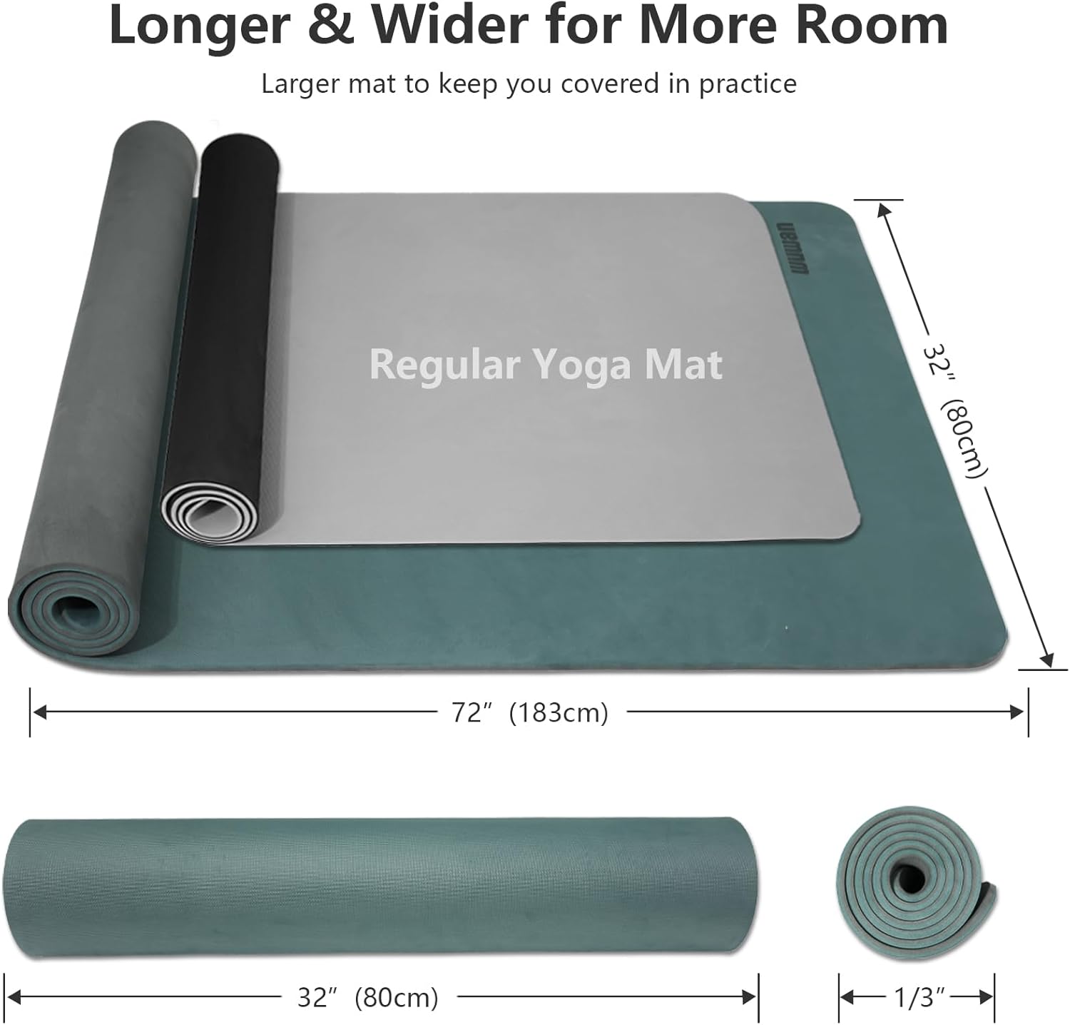 Large Yoga Mat - 80CM Wide Yoga Matt Non-Slip Thick 1/3 Inch Eco-Friendly Exercise Mat with Carrying Strap for Women Yoga, Pilates, Home Workouts (72x32")