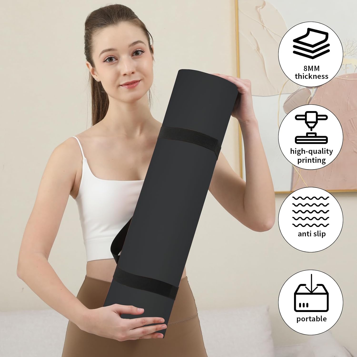 Non Slip Yoga Mat Thick,POE Material High Rebound,Durable & Sweat Absorbent, for All Yoga Styles, Pilates & Home Floor Workouts with Carrying Strap