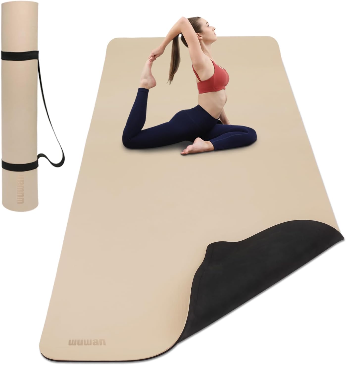 Large Yoga Mat - 80CM Wide Yoga Matt Non-Slip Thick 1/3 Inch Eco-Friendly Exercise Mat with Carrying Strap for Women Yoga, Pilates, Home Workouts (72x32") Milk coffee