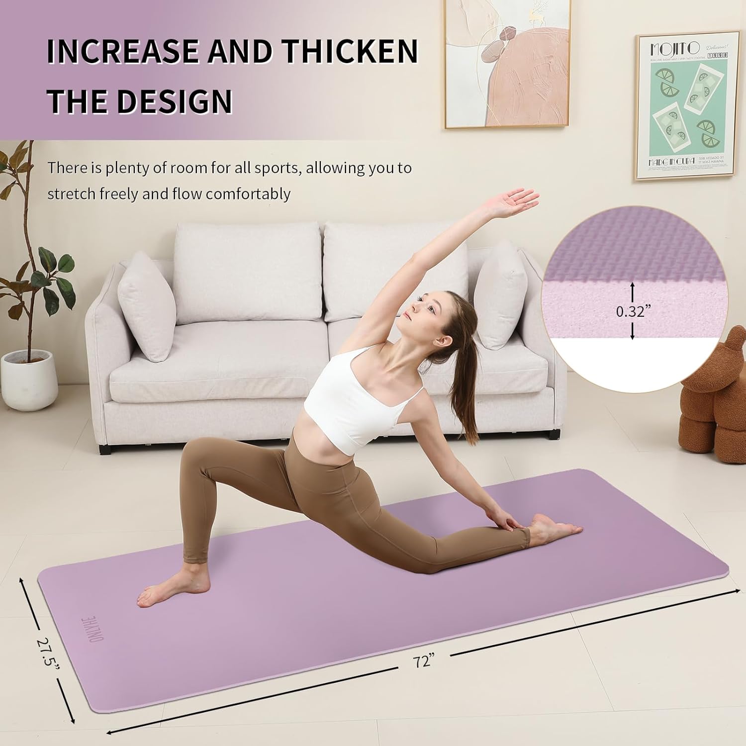 Extra Wide yoga mat 70cm Non Slip POE Exercise Mat Eco Friendly High Resiliency Fitness Mats With Strap for Women,gymnastics, Pilates, Home, Floor, Workout (72" x 27.5" x 0.32")