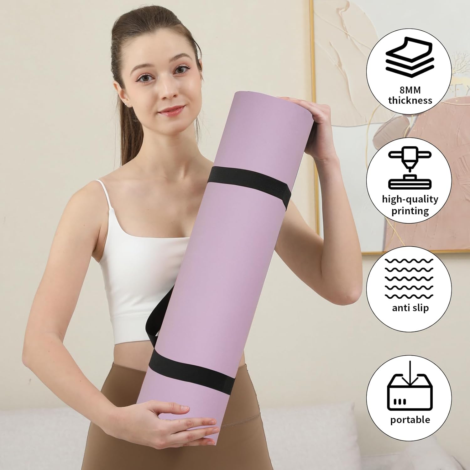 Non Slip Yoga Mat Thick,POE Material High Rebound,Durable & Sweat Absorbent, for All Yoga Styles, Pilates & Home Floor Workouts with Carrying Strap