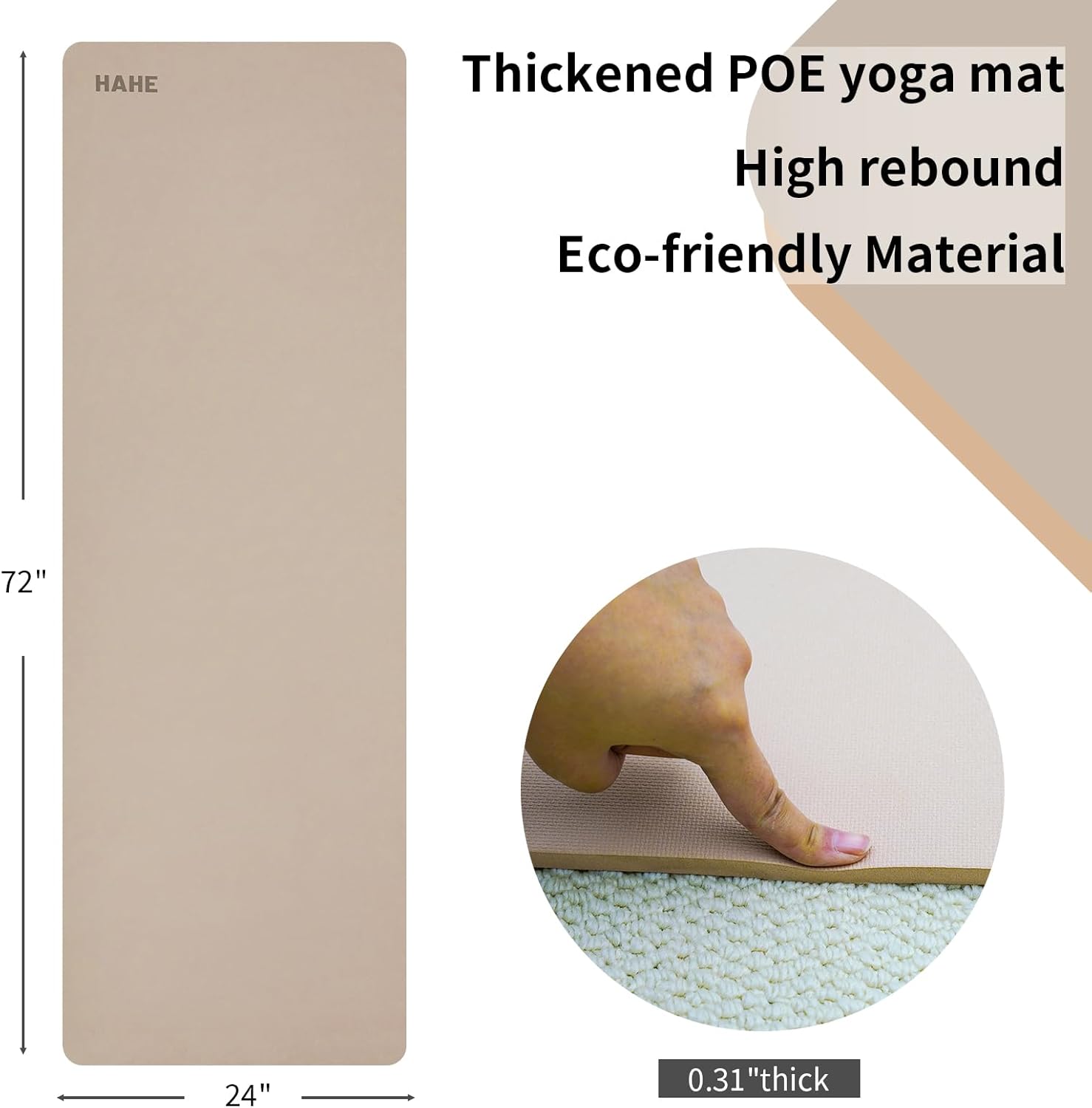 Non Slip Yoga Mat Thick,POE Material High Rebound,Durable & Sweat Absorbent, for All Yoga Styles, Pilates & Home Floor Workouts with Carrying Strap